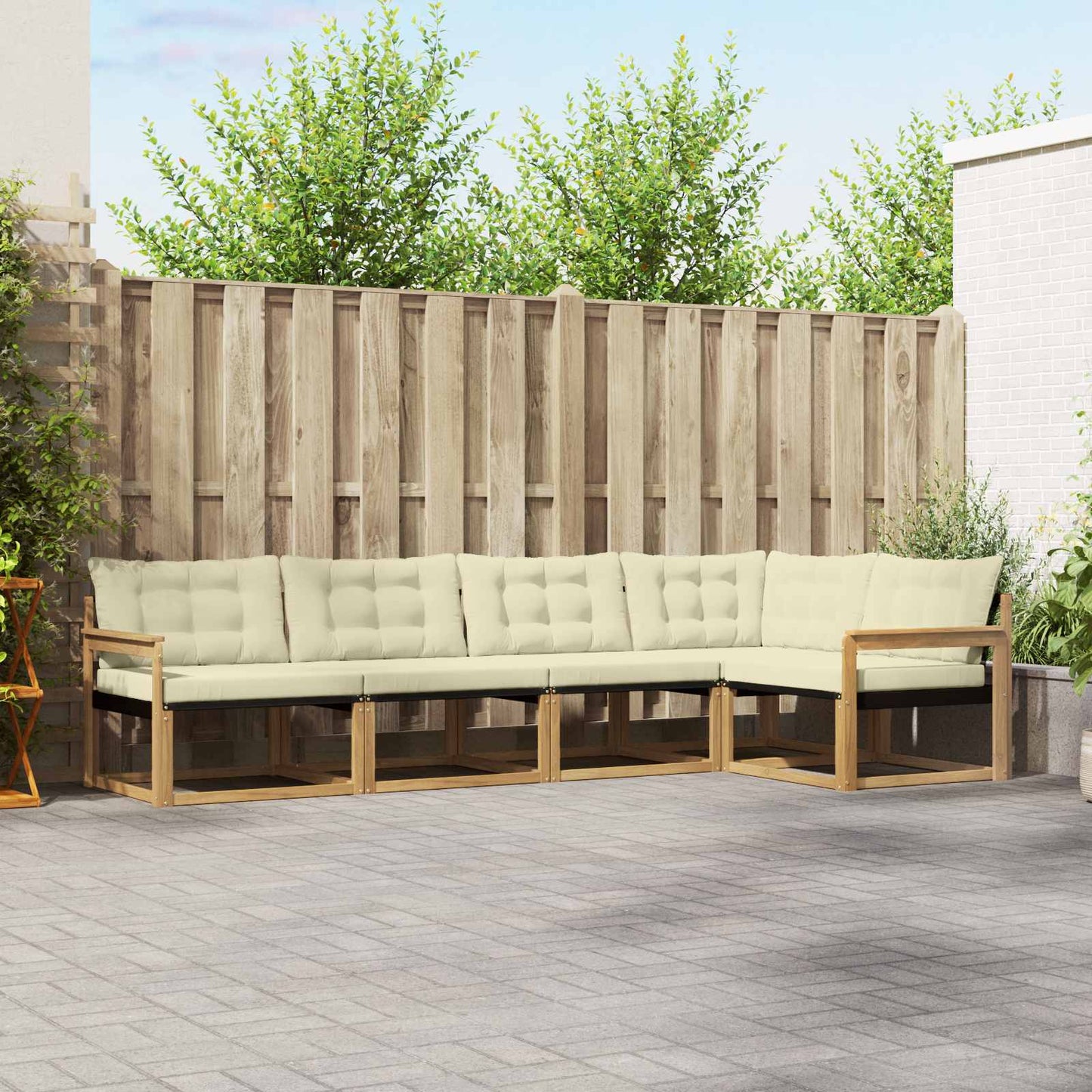 Outdoor-Sofagarnitur mit Kissen 5 pcs Weiß und Creme