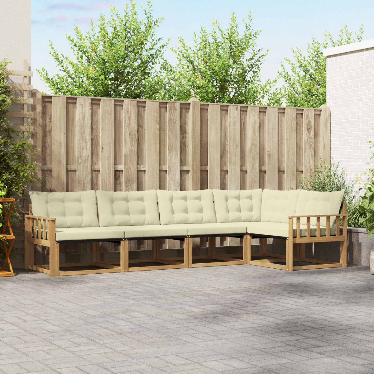 Outdoor-Sofagarnitur 5 stk. Weiß und Creme