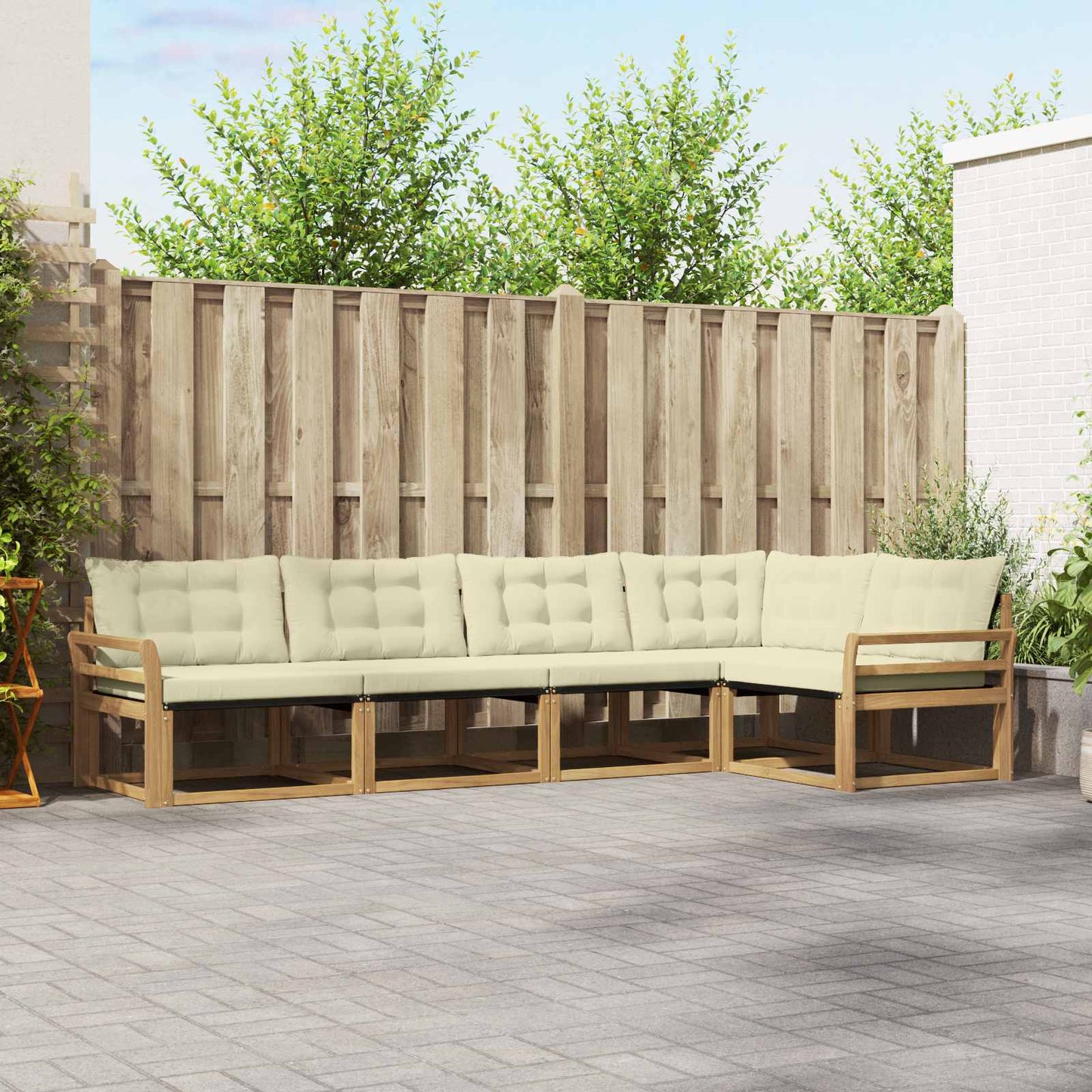 Outdoor-Sofagarnitur mit Kissen 5 pcs Weiß und Creme