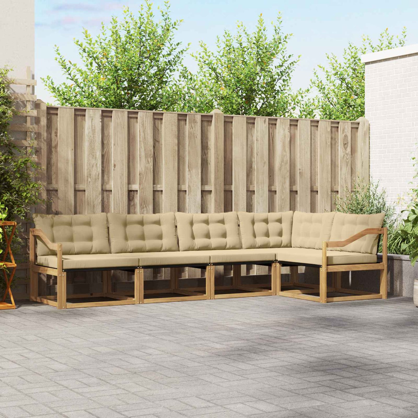 Outdoor-Sofagarnitur mit Kissen 5 pcs Weiß und Beige
