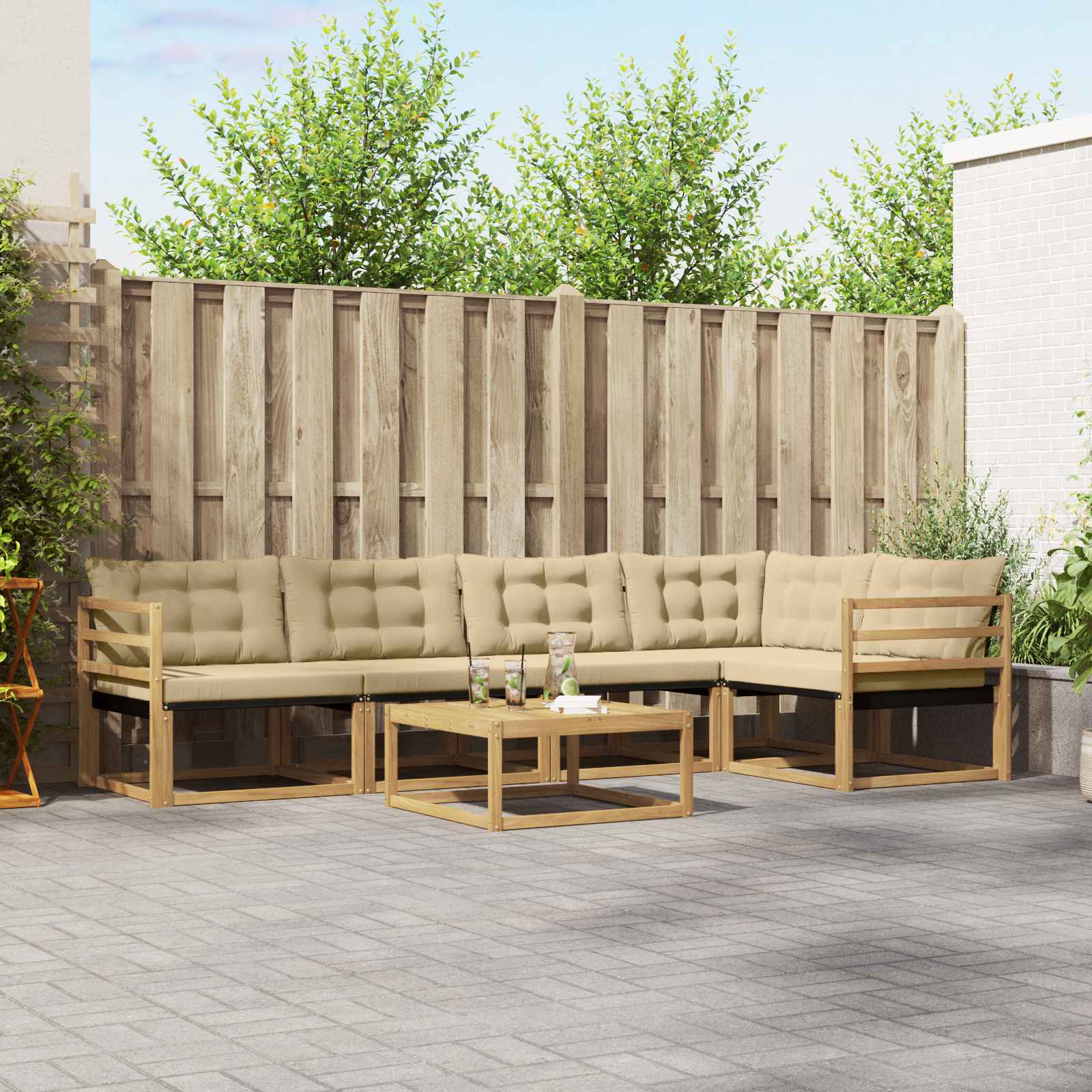 Outdoor-Sofagarnitur 6 pcs Weiß und Beige 79 x 79 x 37 cm