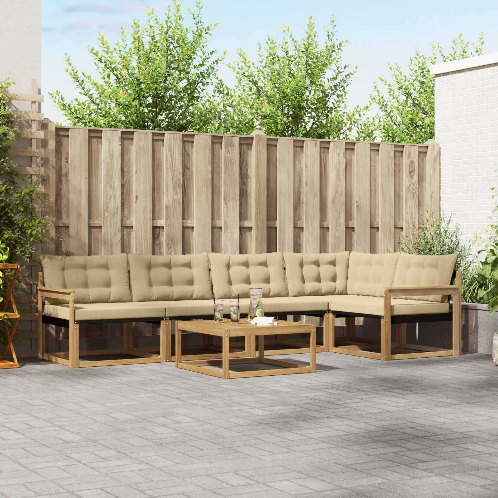 Outdoor-Sofagarnitur 6 pcs Weiß und Beige 79 x 79 x 37 cm