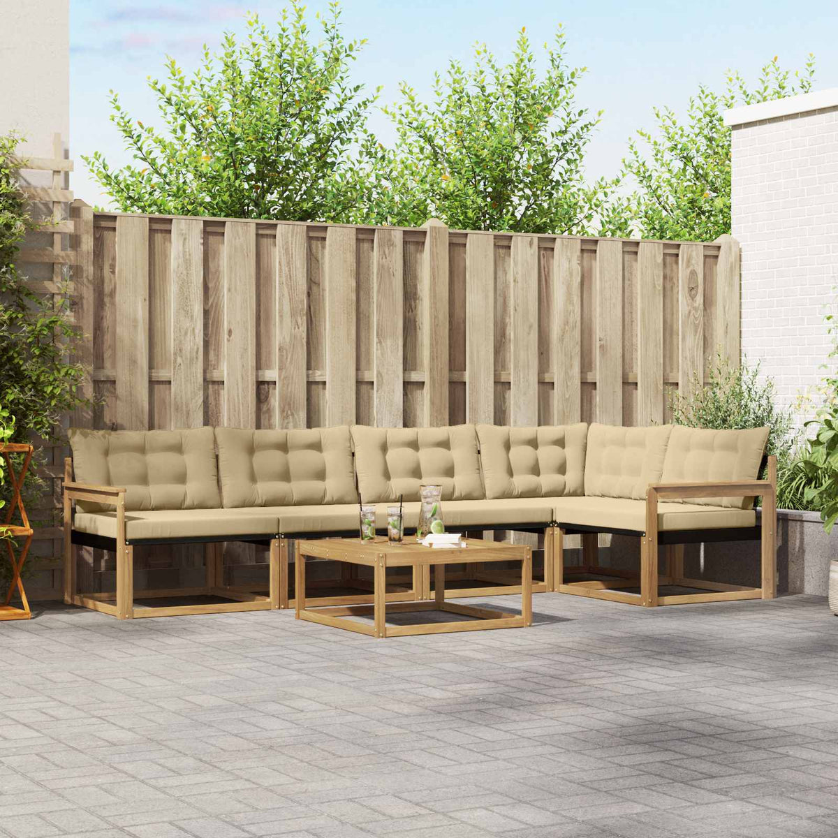 Outdoor-Sofagarnitur 6 stk. Weiß und Beige
