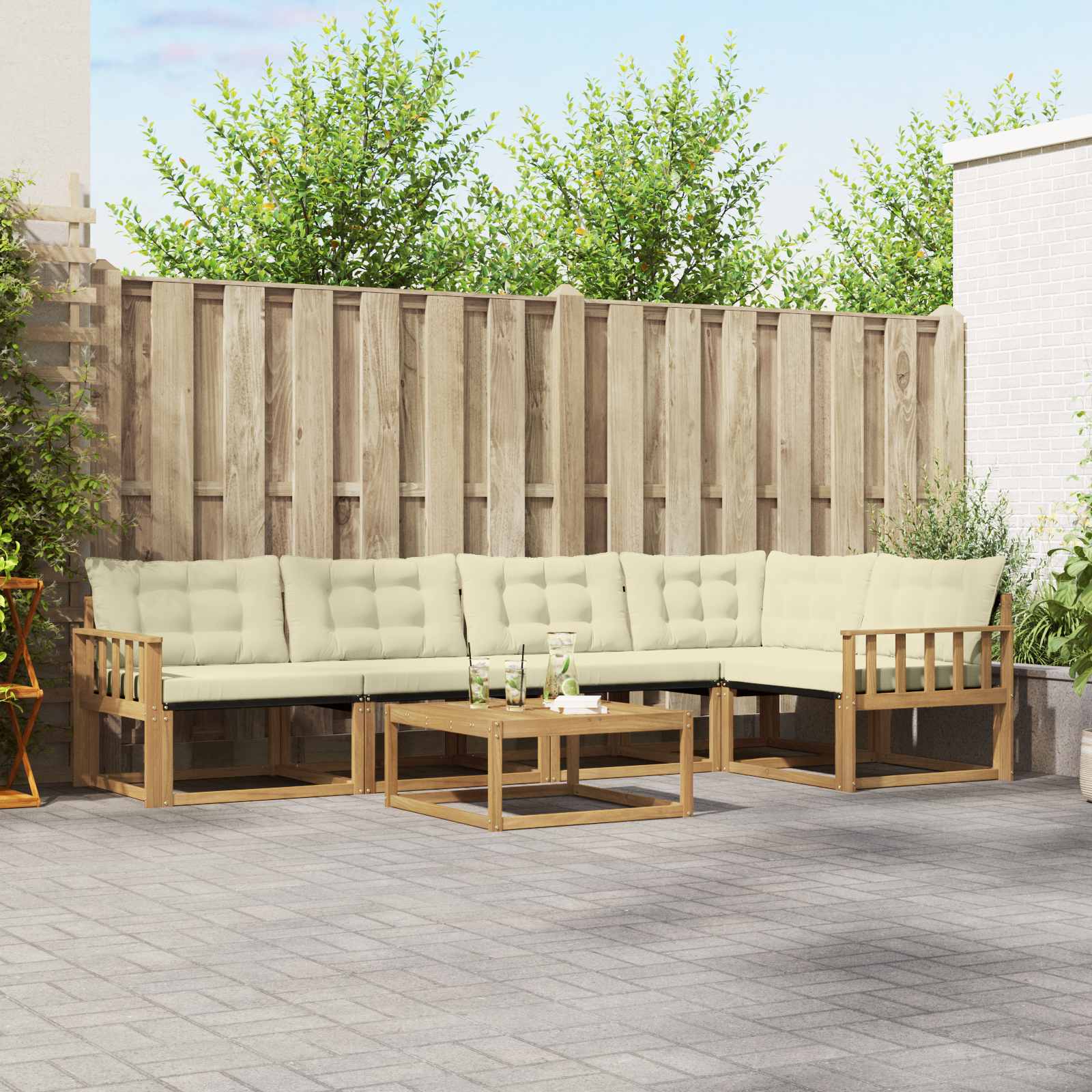 Outdoor-Sofagarnitur 6 pcs Weiß und Creme