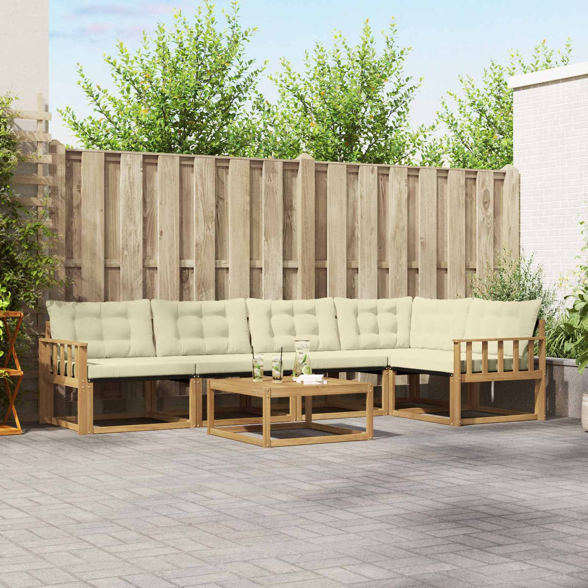 Outdoor-Sofagarnitur 6 stk. Weiß und Creme