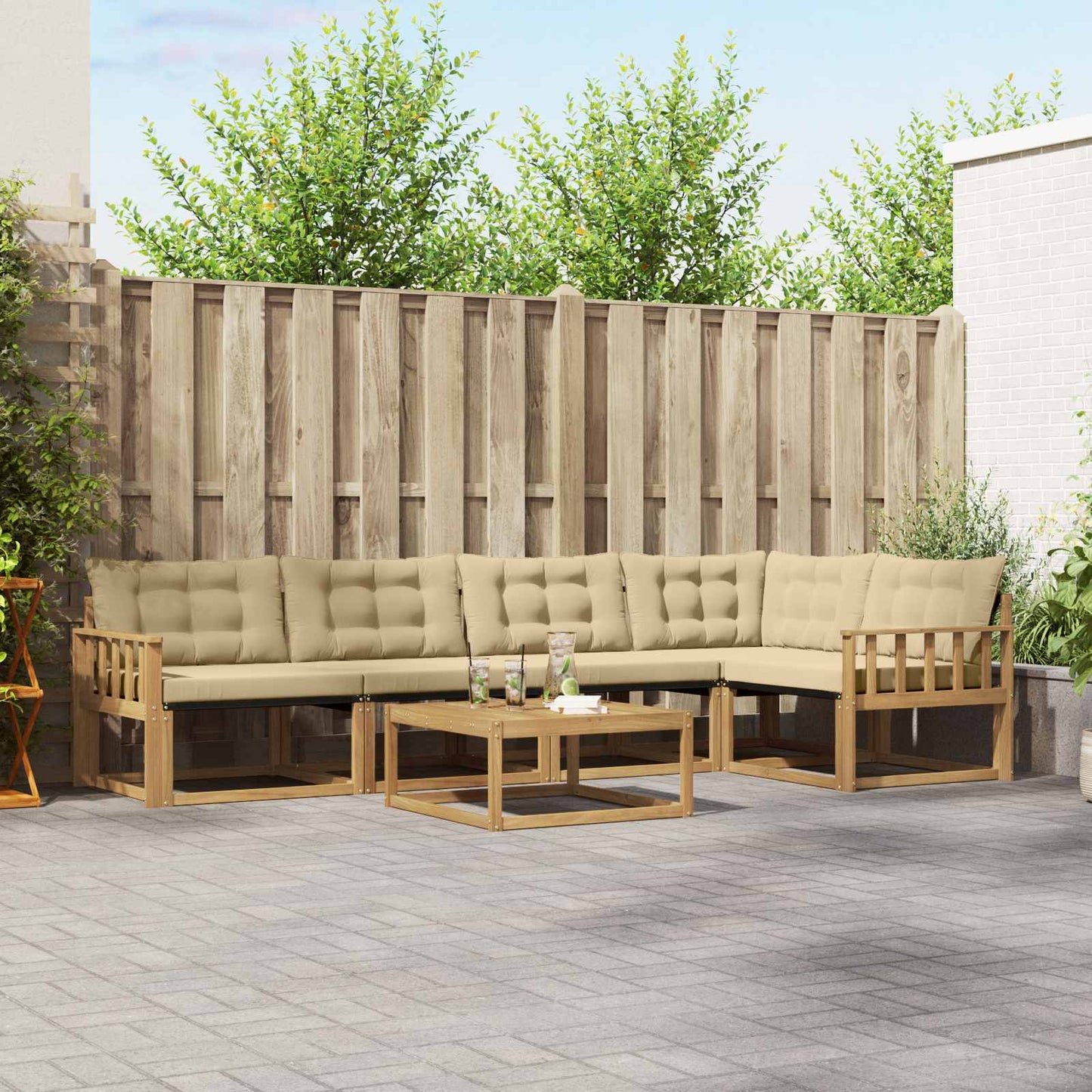 Outdoor-Sofagarnitur 6 pcs Weiß und Beige 79 x 79 x 37 cm