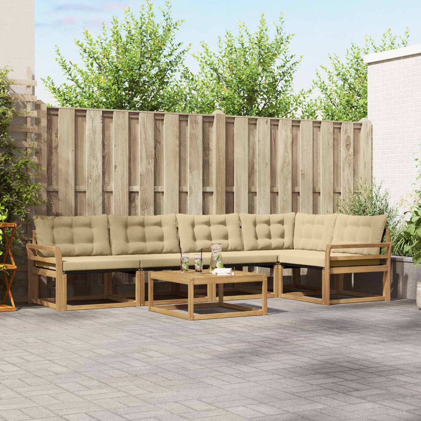 Outdoor-Sofagarnitur 6 pcs Weiß und Beige 79 x 79 x 37 cm