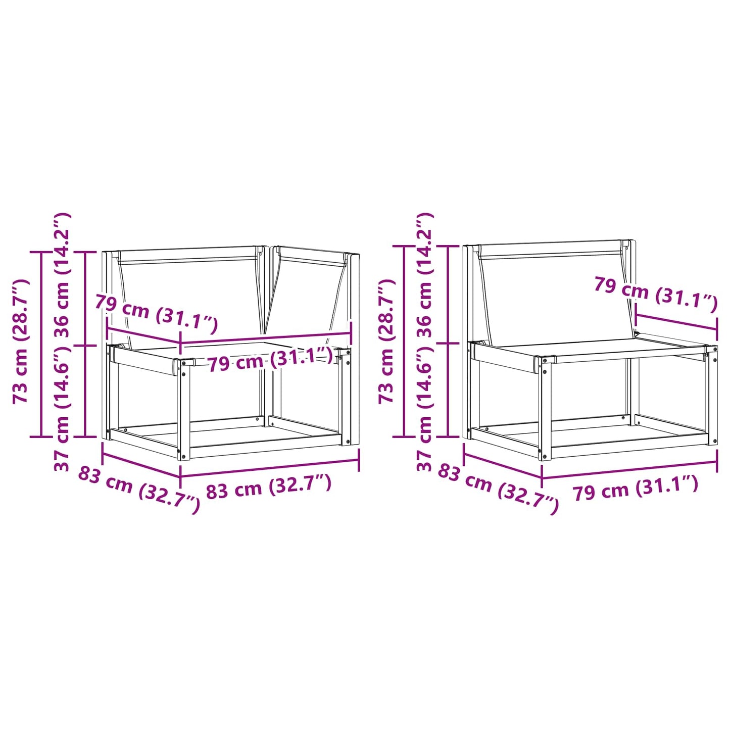 Outdoor-Sofagarnitur 6 pcs Weiß und Beige 79 x 79 x 37 cm