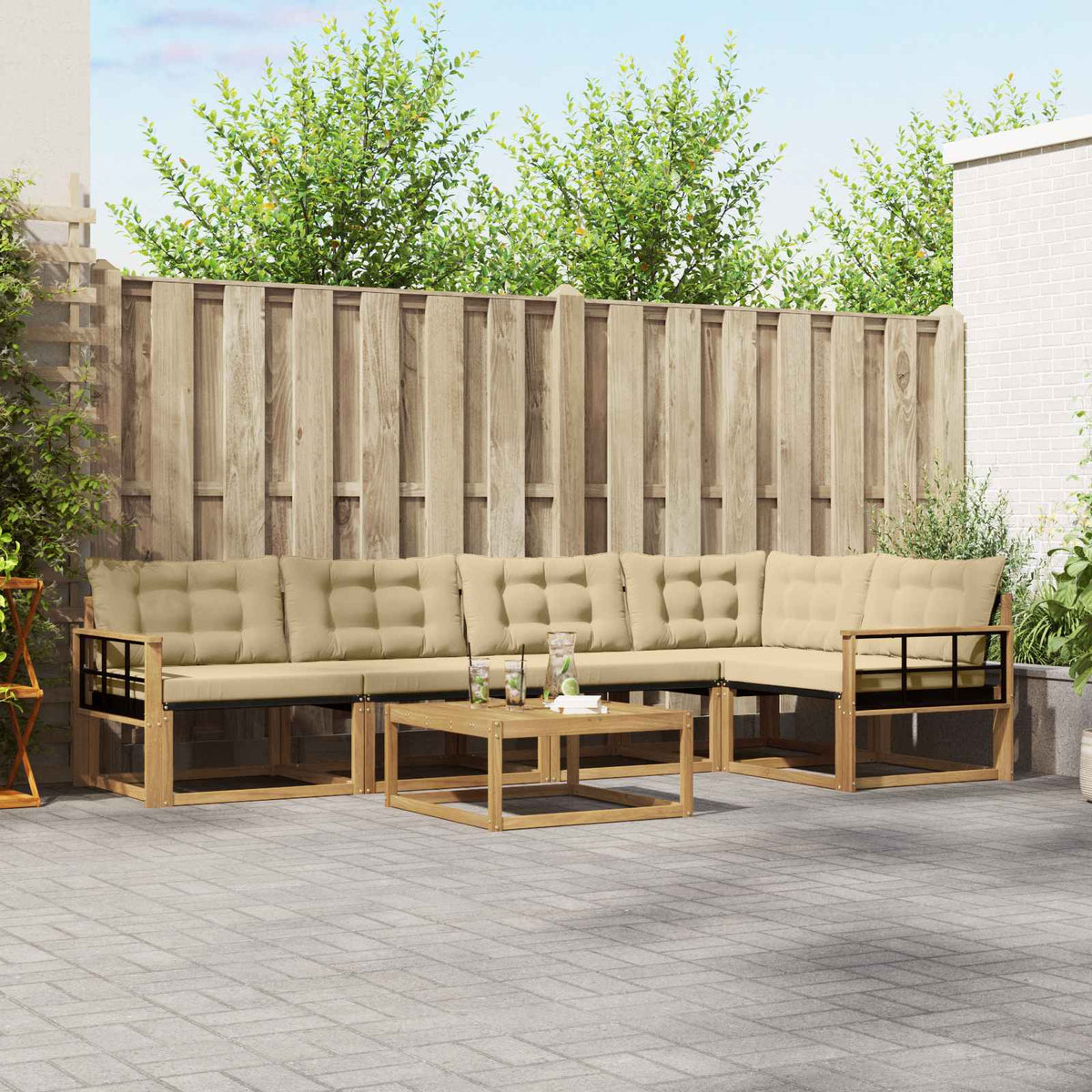 Outdoor-Sofagarnitur 6 stk. Weiß und Beige