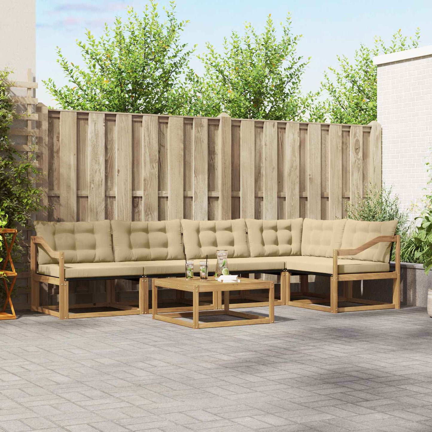 Outdoor-Sofagarnitur 6 pcs Weiß und Beige 79 x 79 x 37 cm