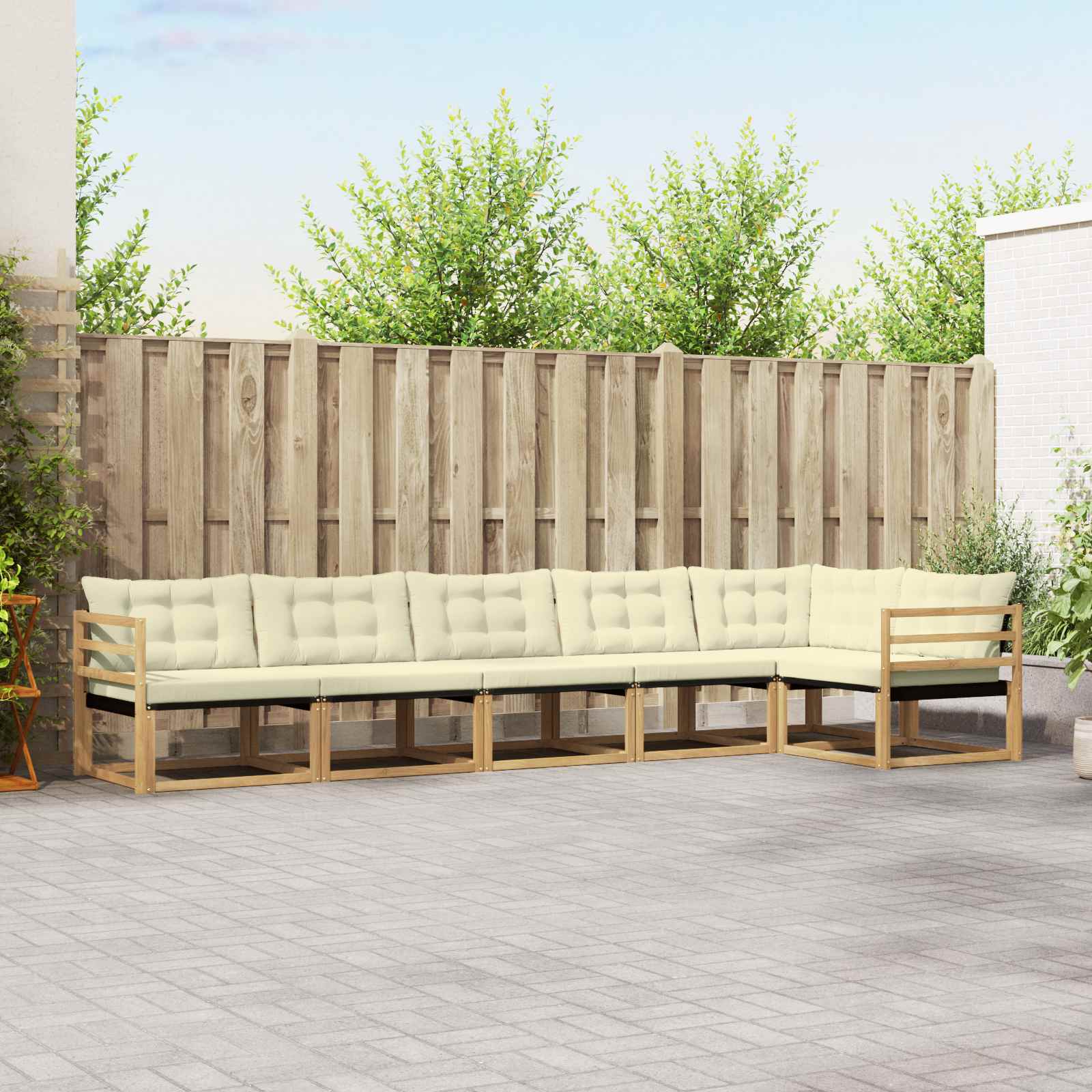 Outdoor-Sofagarnitur mit Kissen 6 pcs Weiß und Creme