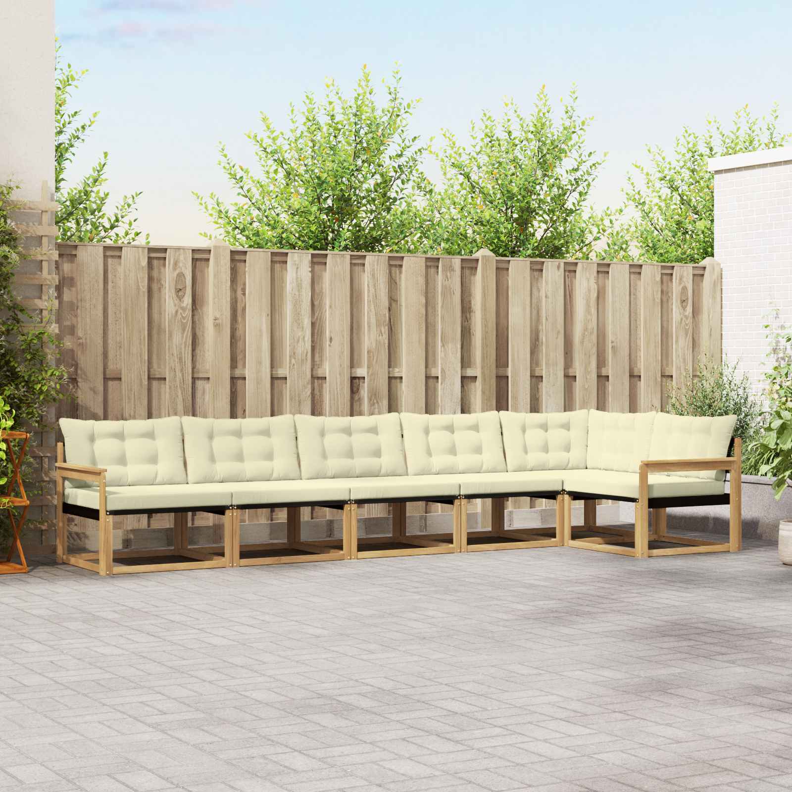 Outdoor-Sofagarnitur mit Kissen 6 pcs Weiß und Creme