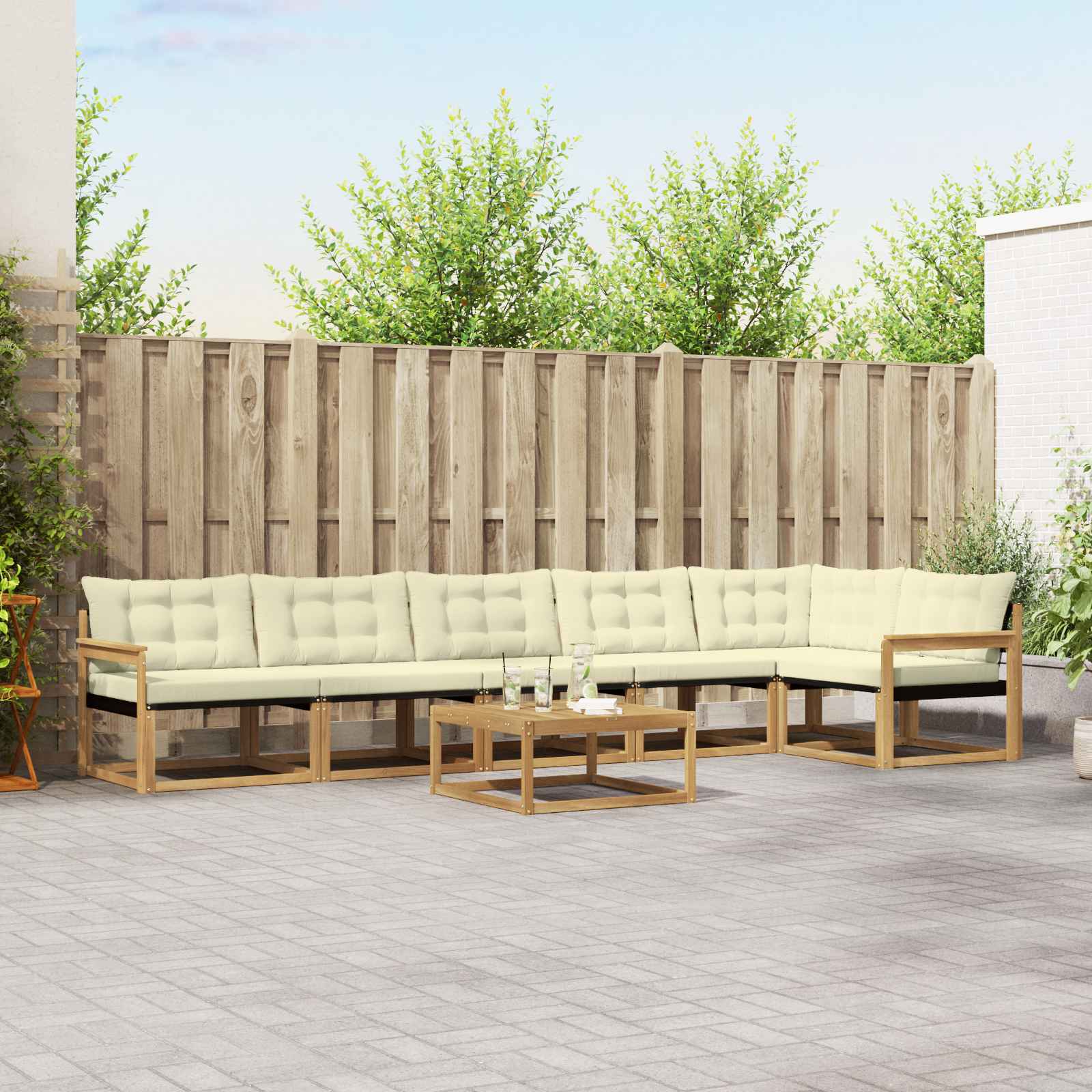Outdoor-Sofagarnitur 7 pcs Weiß und Creme 79 x 79 x 37 cm