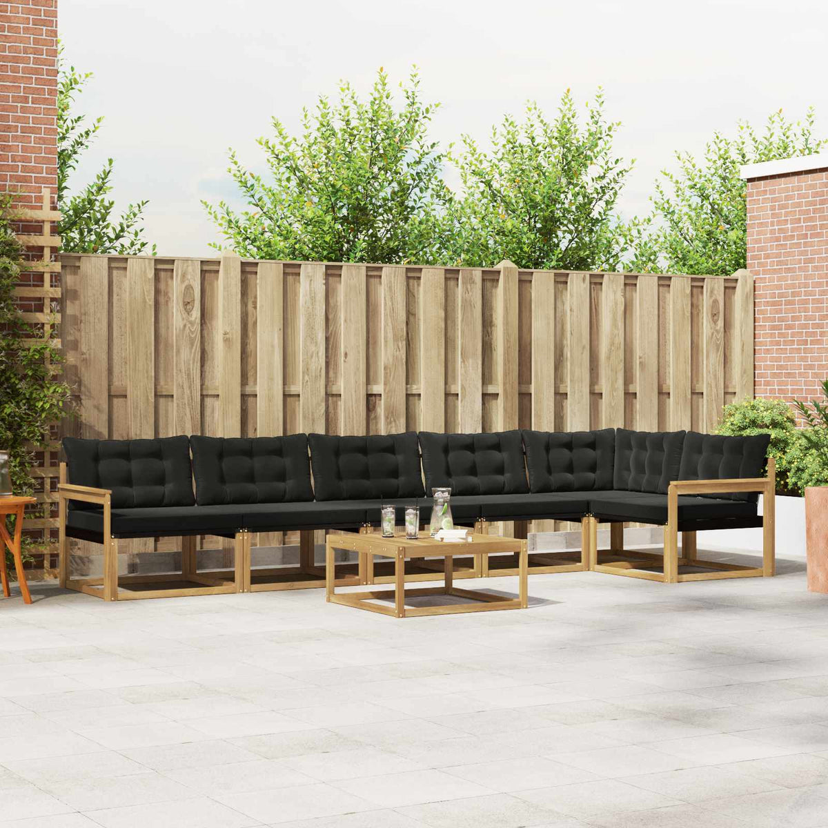 Outdoor-Sofagarnitur 7 stk. Weiß und Schwarz
