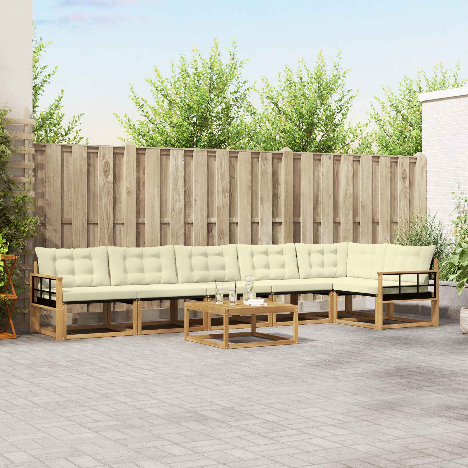 Outdoor-Sofagarnitur 7 pcs Weiß und Creme 79 x 79 x 37 cm