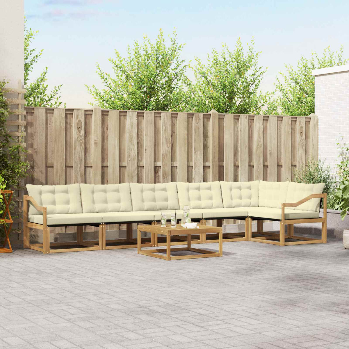 Outdoor-Sofagarnitur 7 stk. Weiß und Creme