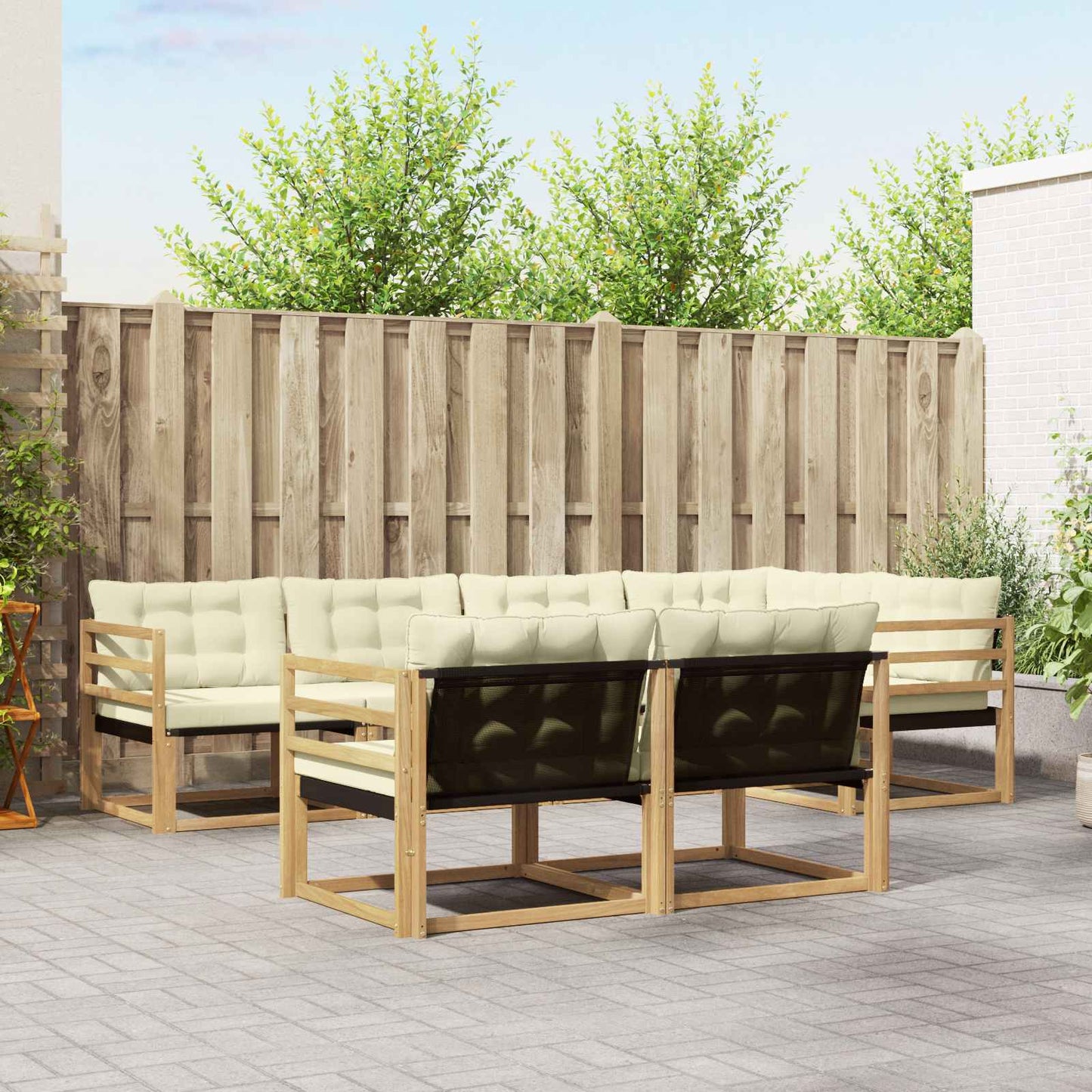 Outdoor-Sofagarnitur mit Kissen 7 pcs Weiß und Creme