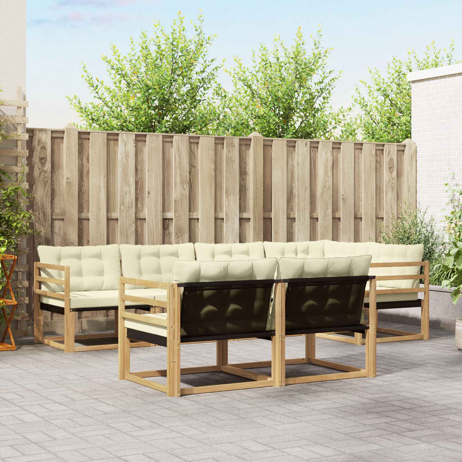 Outdoor-Sofagarnitur mit Kissen 7 pcs Weiß und Creme