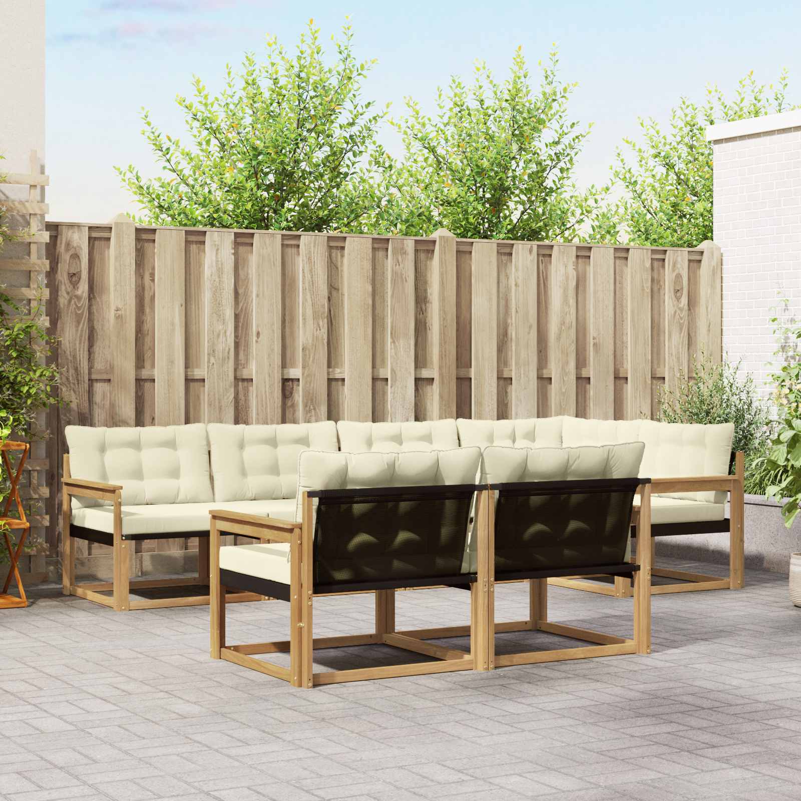 Outdoor-Sofagarnitur mit Kissen 7 pcs Weiß und Creme