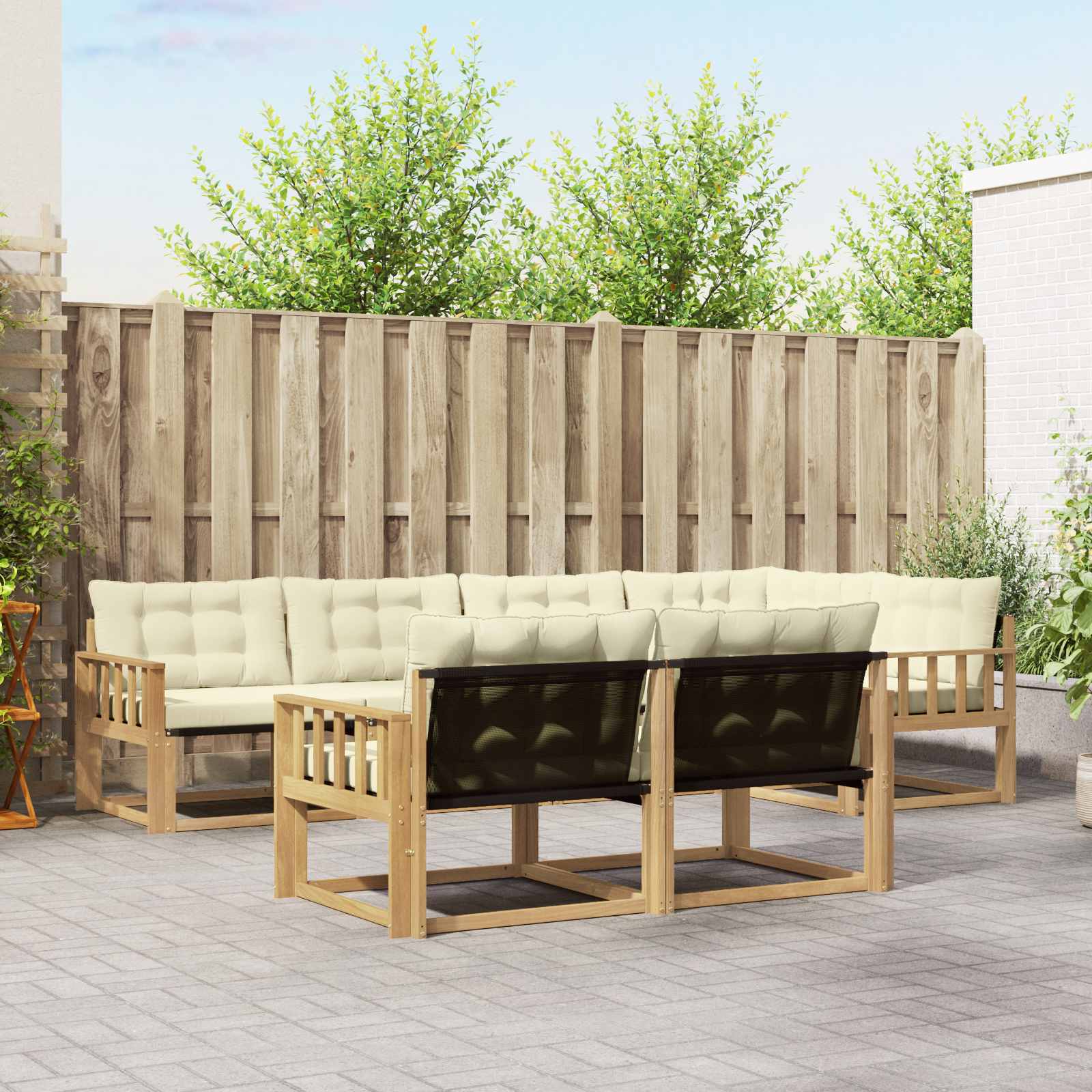 Outdoor-Sofagarnitur mit Kissen 7 pcs Weiß und Creme