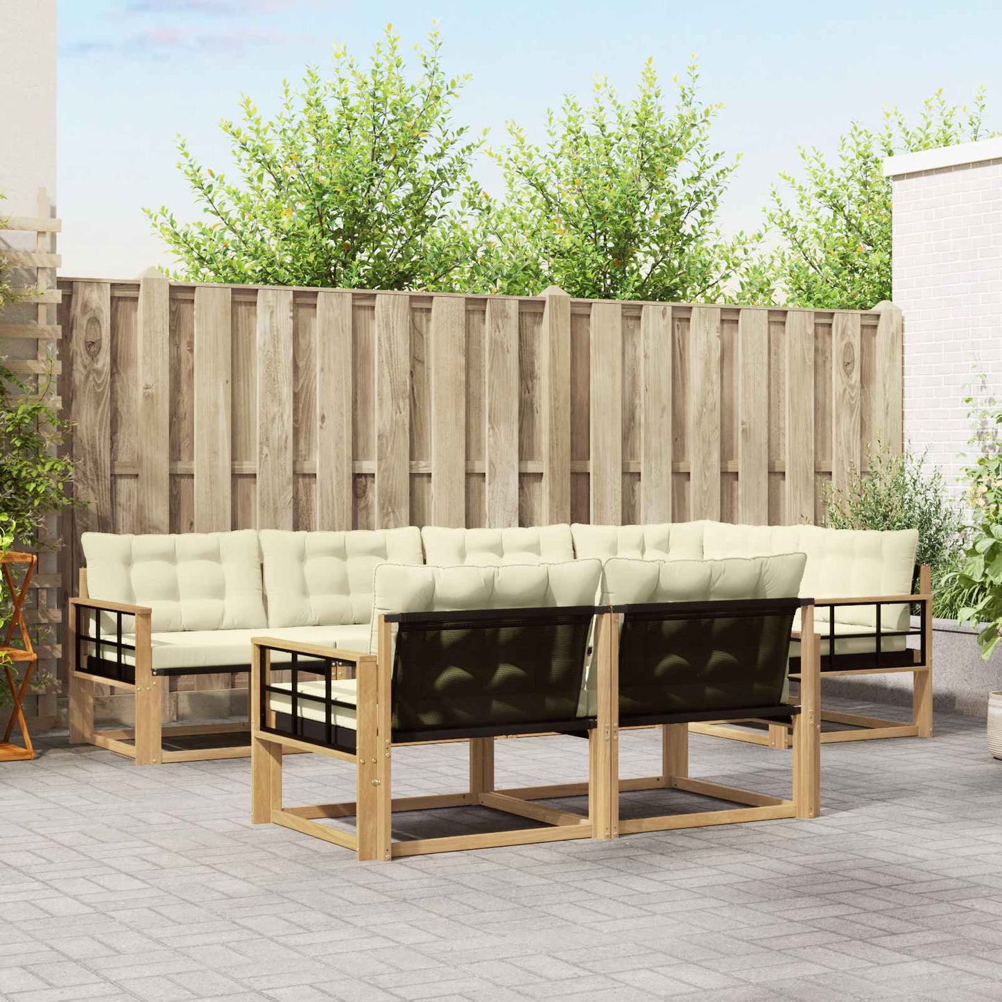 Outdoor-Sofagarnitur mit Kissen 7 pcs Weiß und Creme