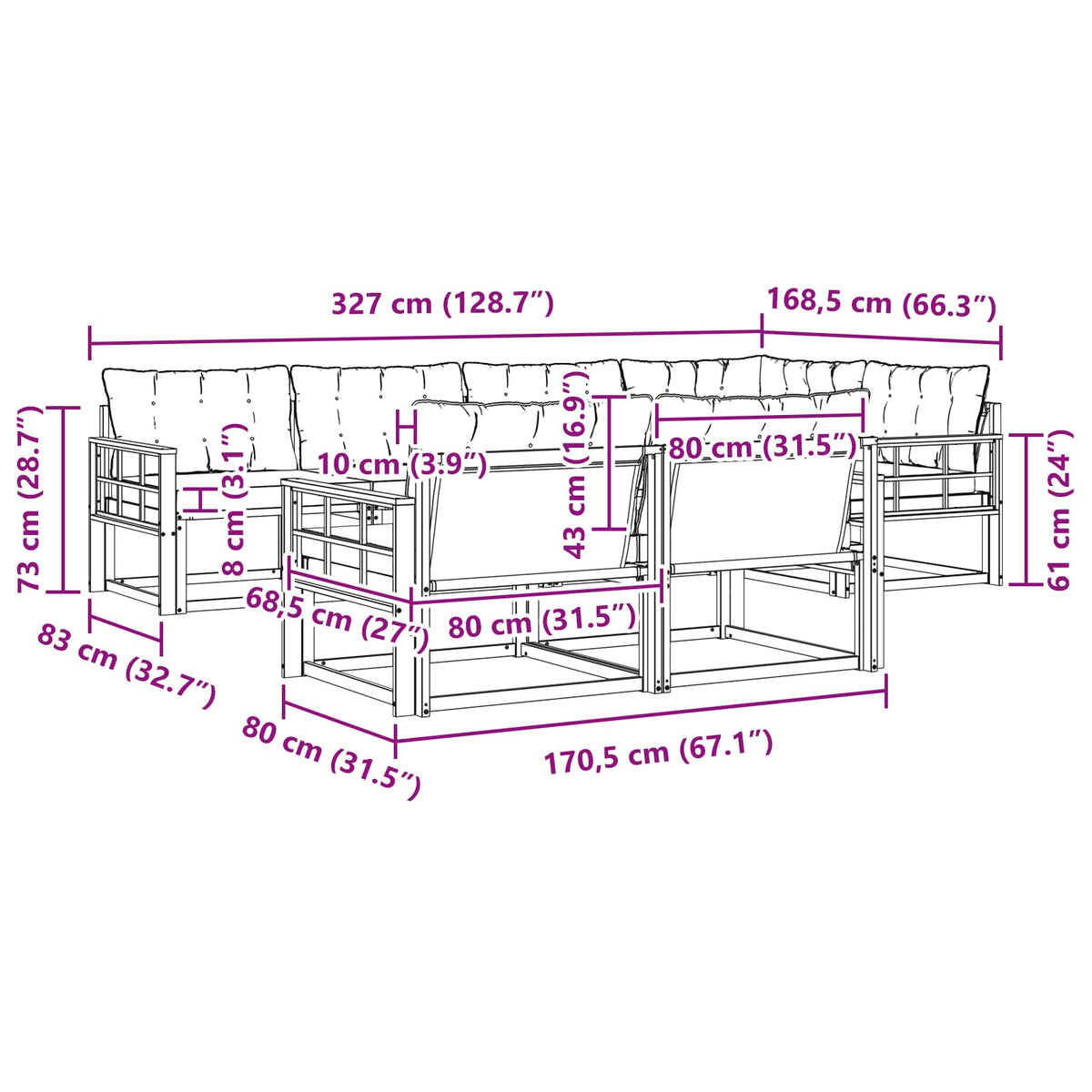 Outdoor-Sofagarnitur 7 stk. Weiß und Creme