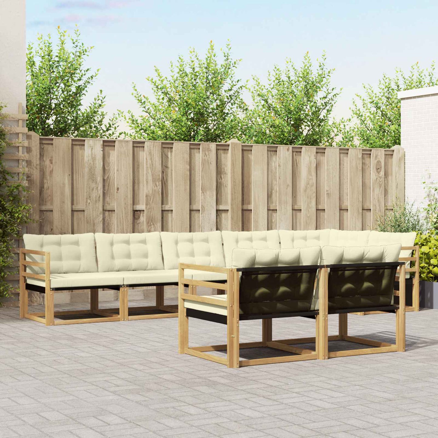 Outdoor-Sofagarnitur mit Kissen 8 pcs Weiß und Creme