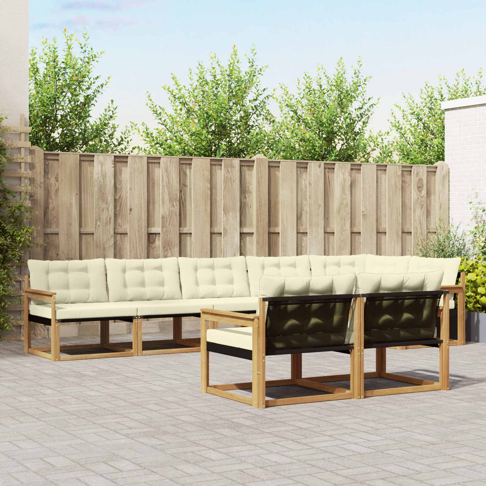 Outdoor-Sofagarnitur mit Kissen 8 pcs Weiß und Creme