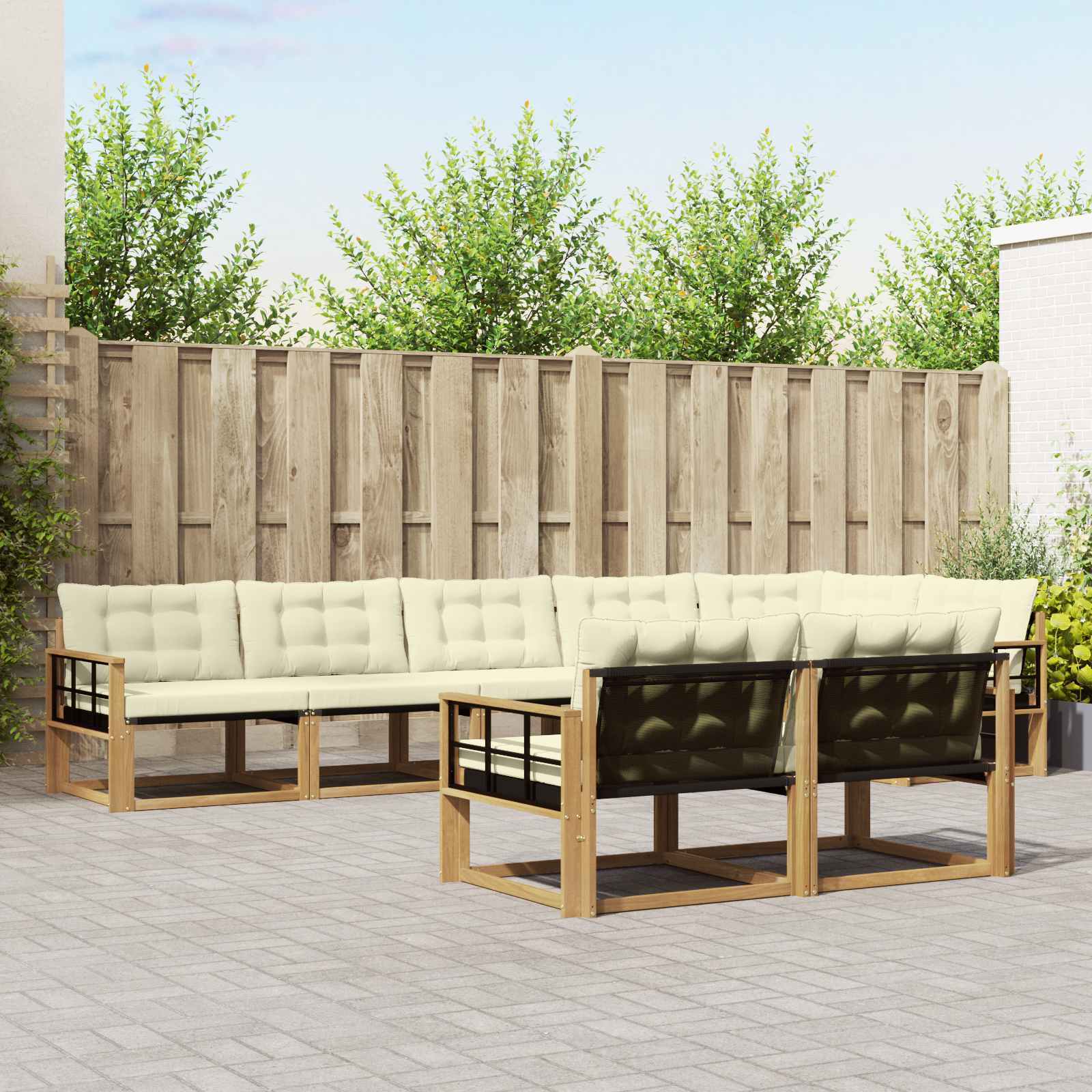 Outdoor-Sofagarnitur mit Kissen 8 pcs Weiß und Creme