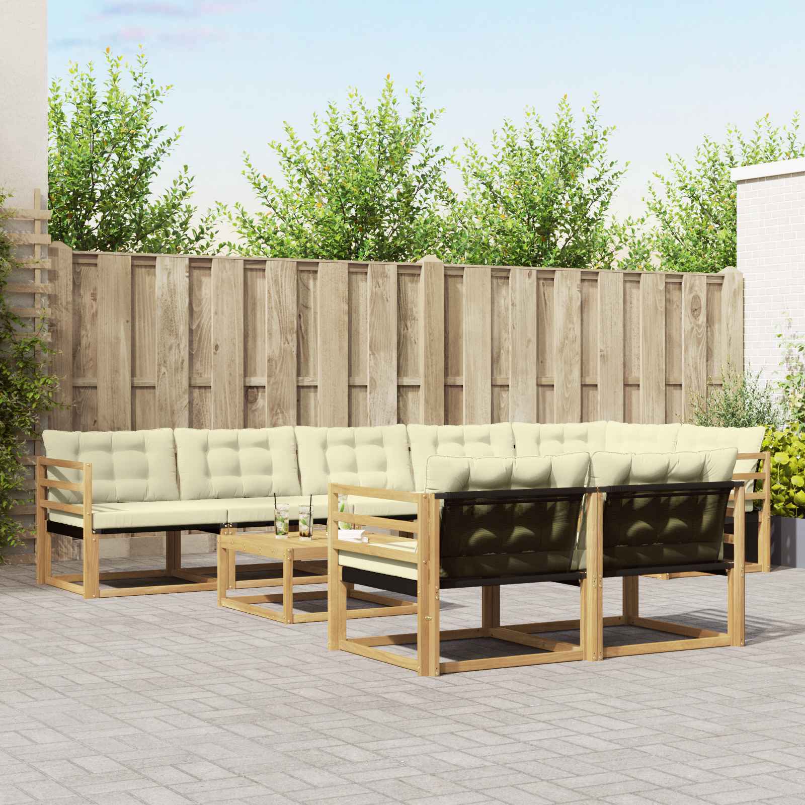 Outdoor-Sofagarnitur 9 pcs Weiß und Creme 79 x 79 x 37 cm