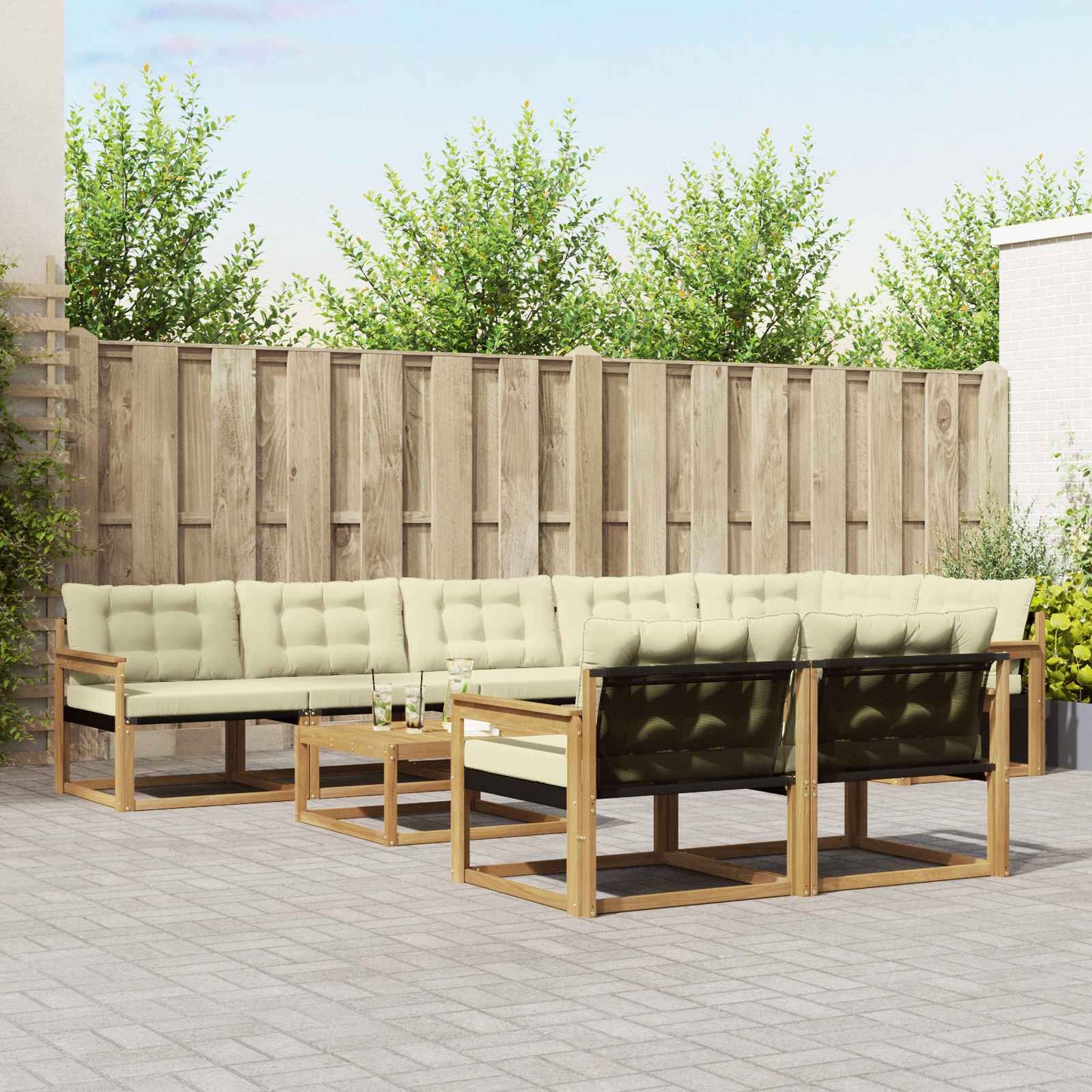 Outdoor-Sofagarnitur 9 pcs Weiß und Creme 79 x 79 x 37 cm