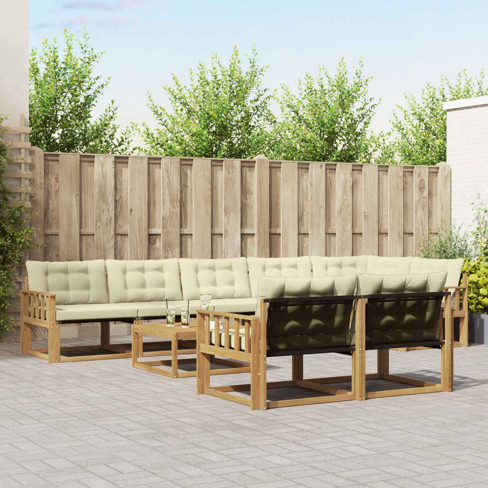 Outdoor-Sofagarnitur 9 pcs Weiß und Creme 79 x 79 x 37 cm
