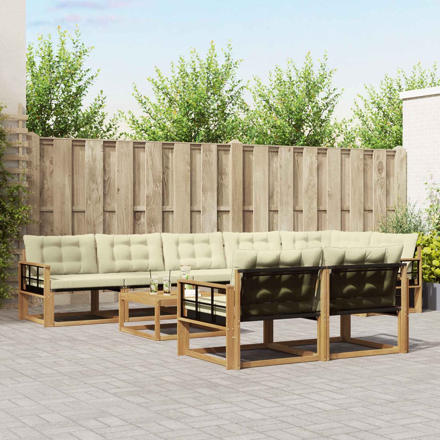 Outdoor-Sofagarnitur 9 pcs Weiß und Creme 79 x 79 x 37 cm