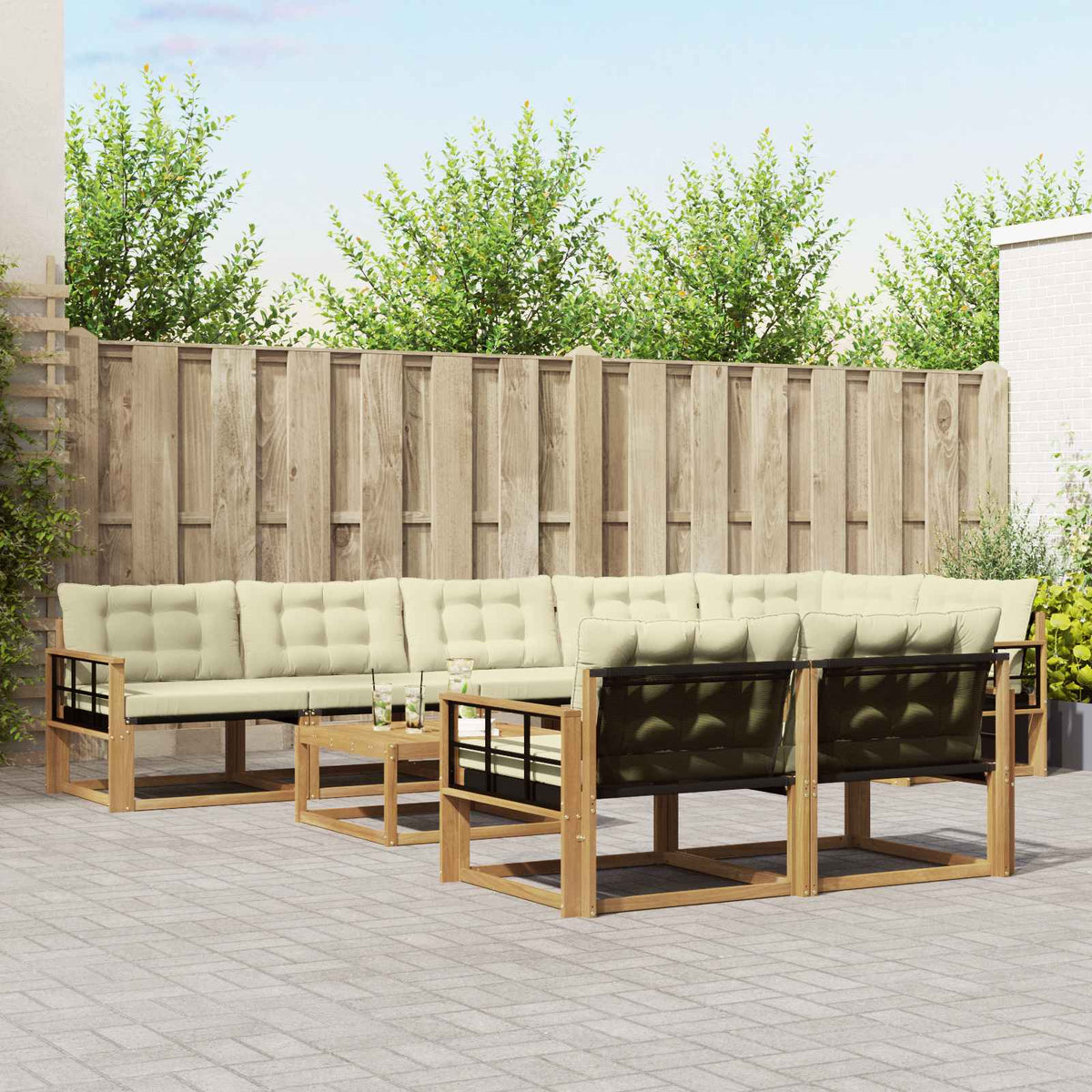 Outdoor-Sofagarnitur 9 stk. Weiß und Creme