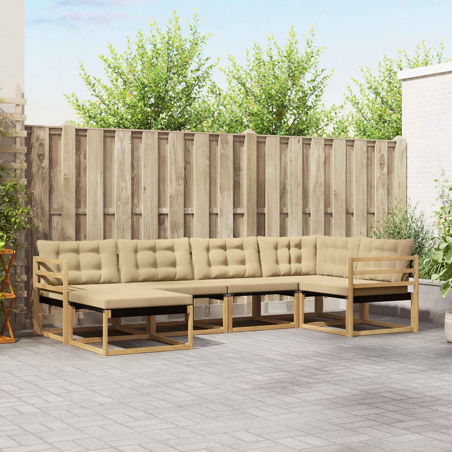Outdoor-Sofagarnitur mit Kissen 6 pcs Weiß und Beige
