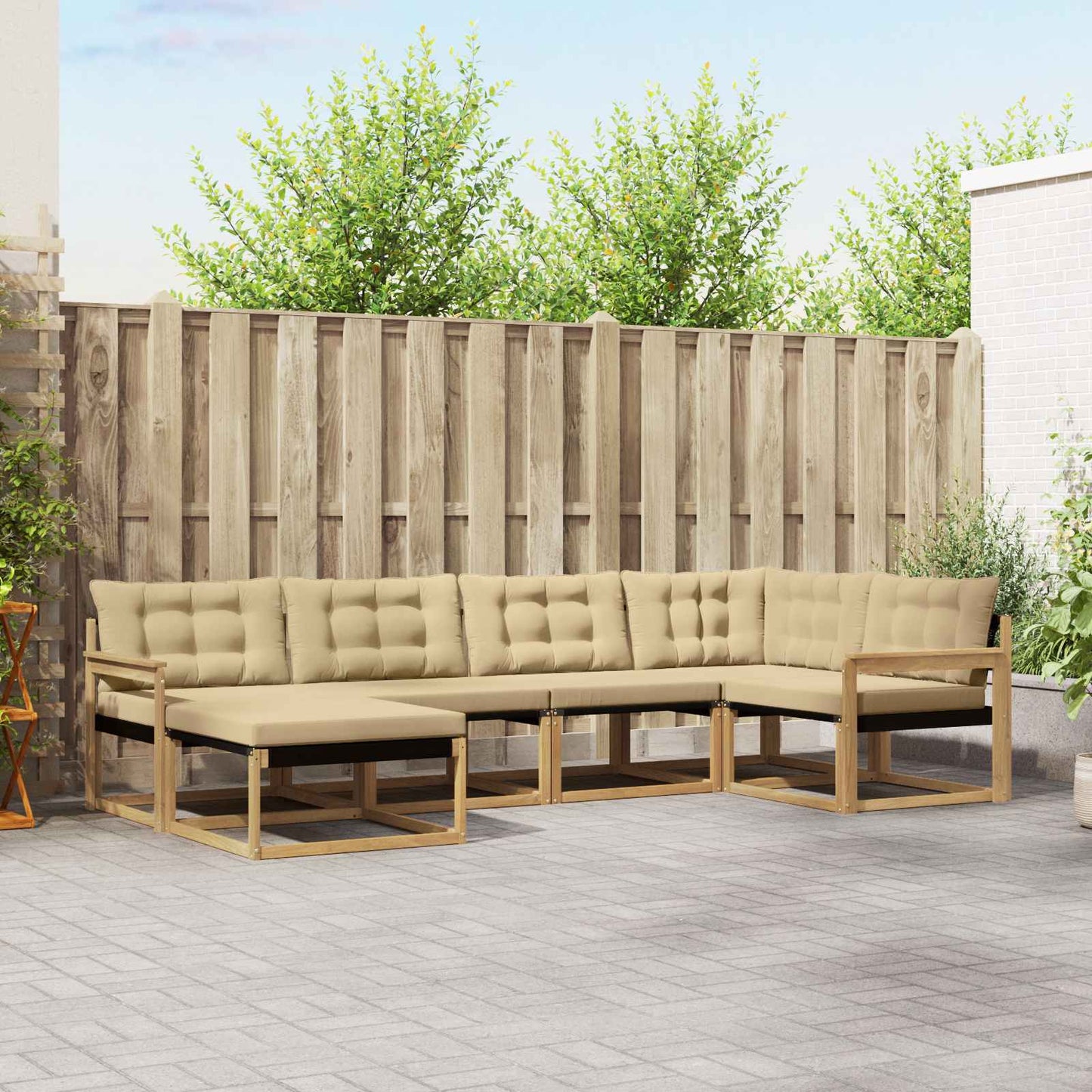Outdoor-Sofagarnitur mit Kissen 6 pcs Weiß und Beige