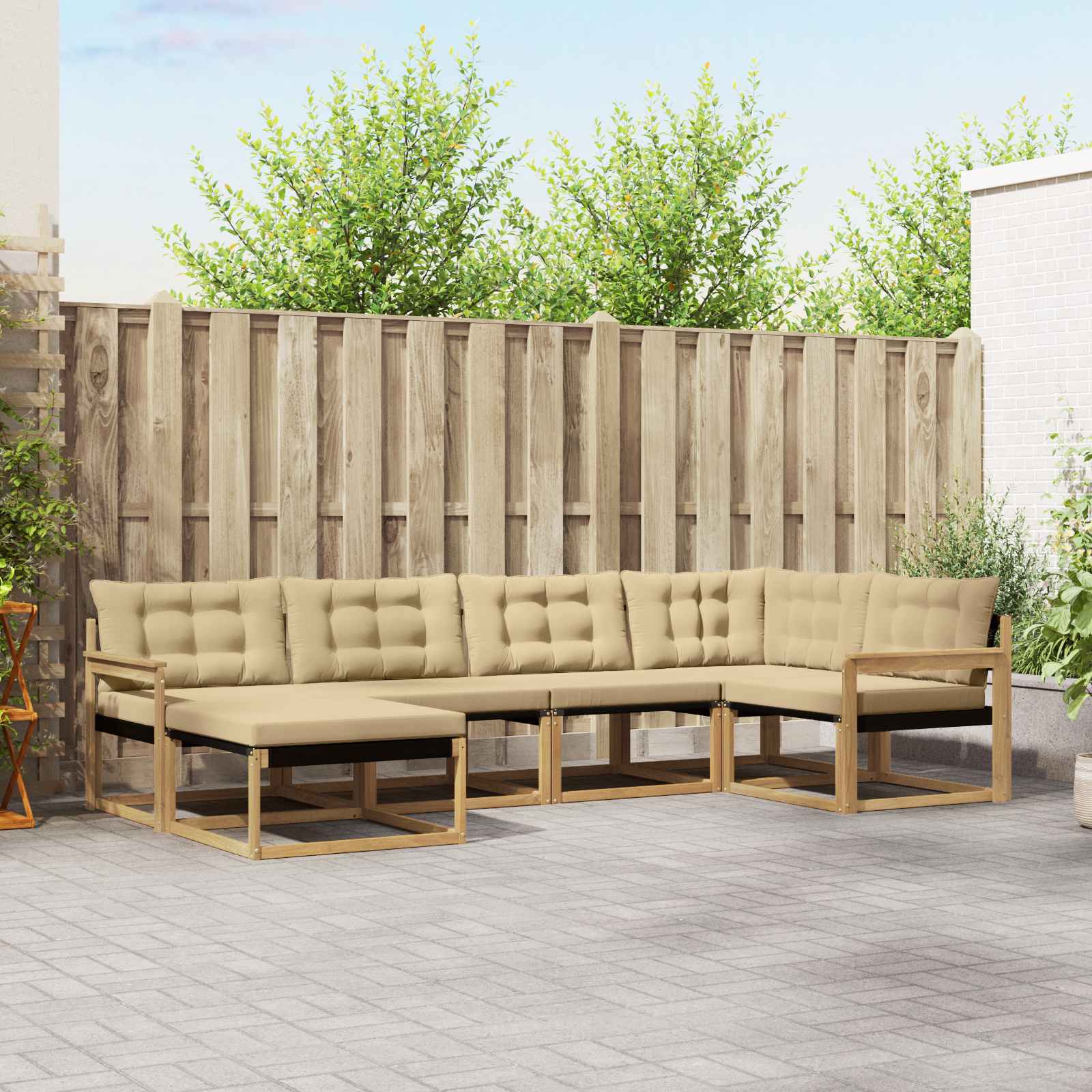 Outdoor-Sofagarnitur mit Kissen 6 pcs Weiß und Beige