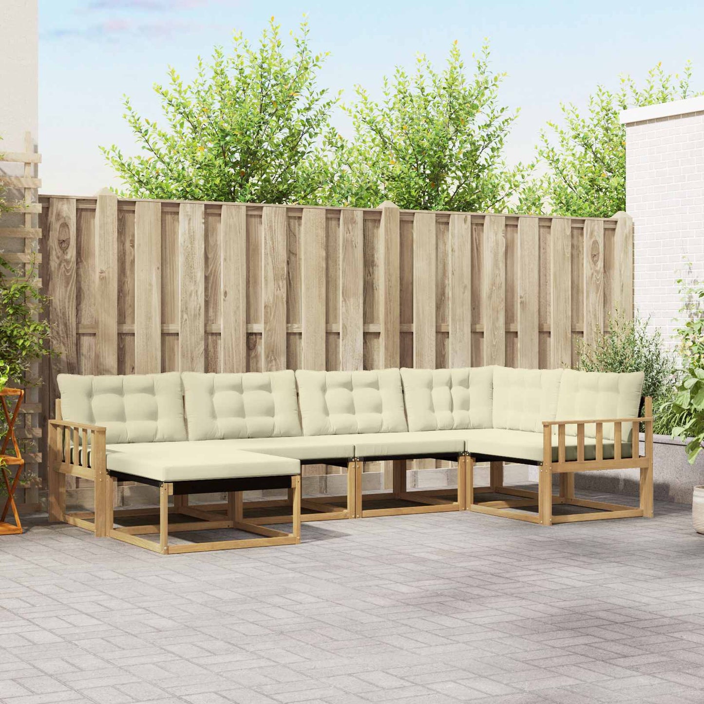 Outdoor-Sofagarnitur mit Kissen 6 pcs Weiß und Creme