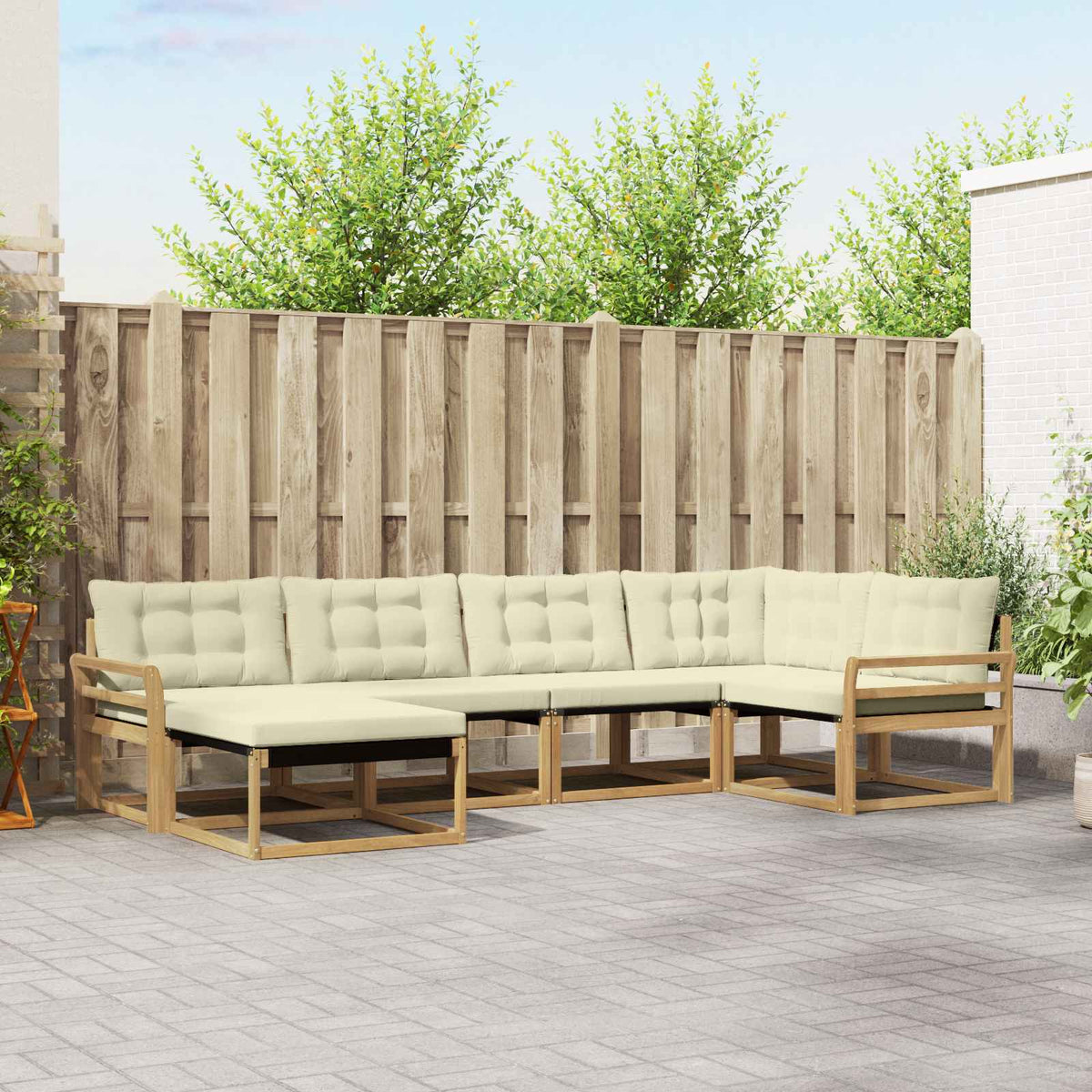 Outdoor-Sofagarnitur 6 stk. Weiß und Creme Massivholz Akazie