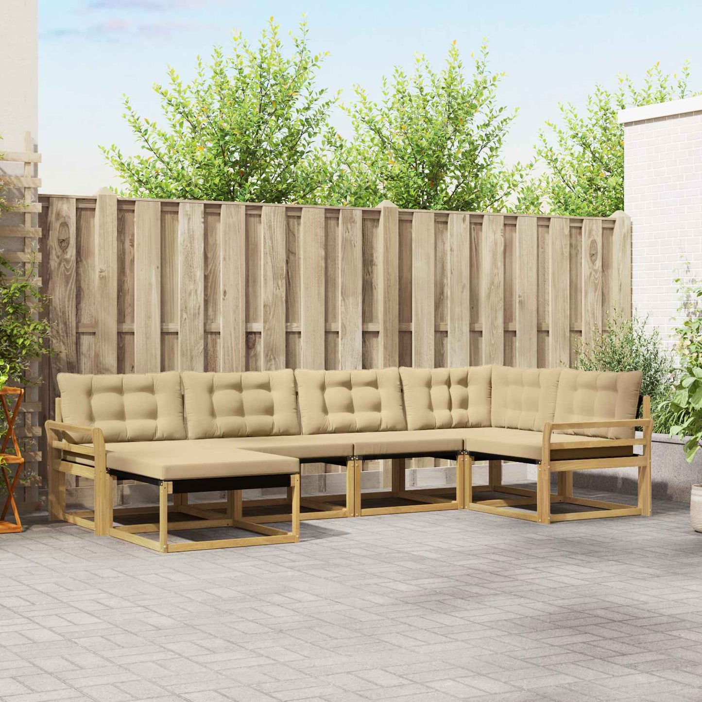 Outdoor-Sofagarnitur mit Kissen 6 pcs Weiß und Beige