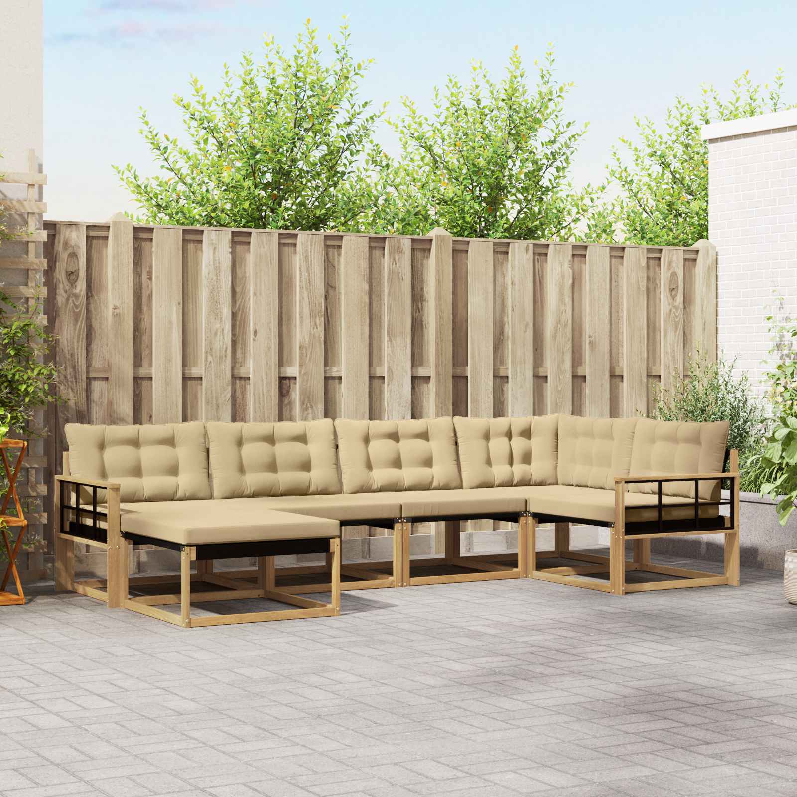 Outdoor-Sofagarnitur mit Kissen 6 pcs Weiß und Beige