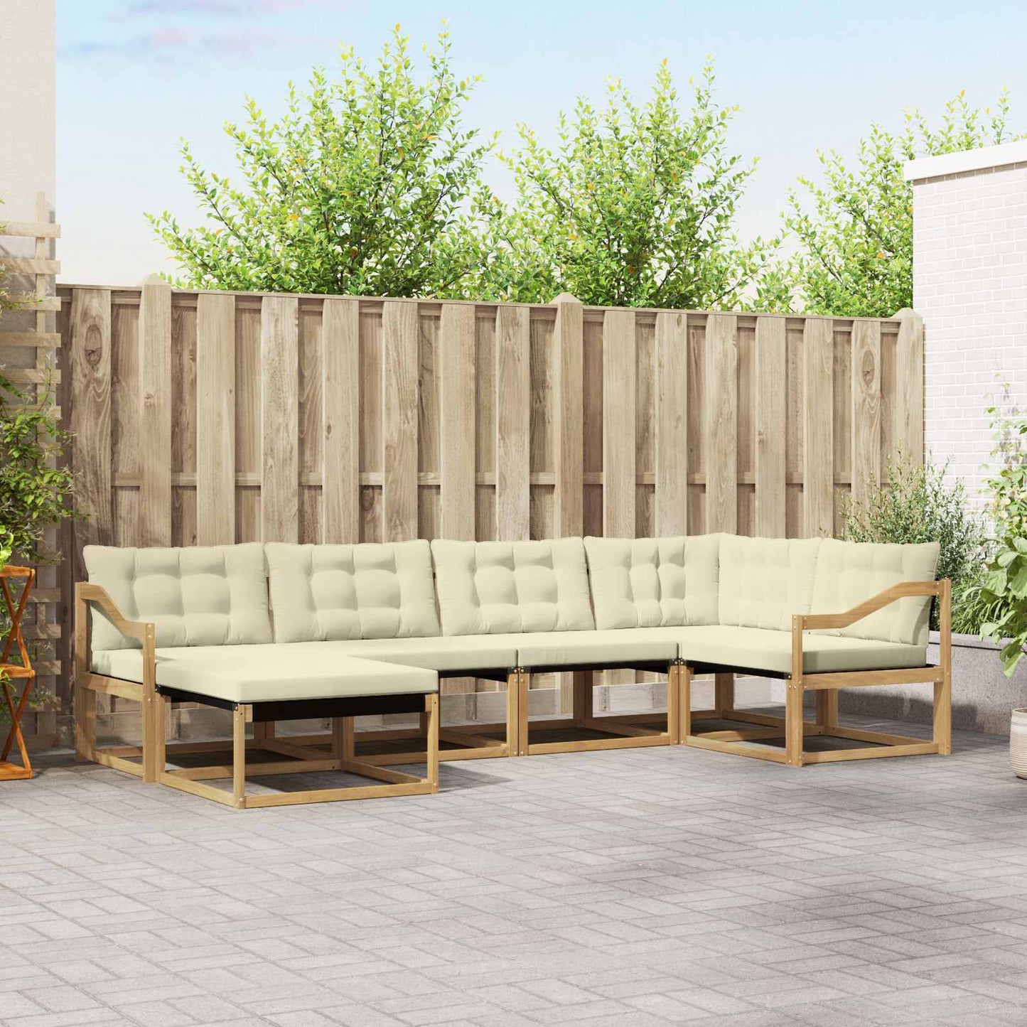 Outdoor-Sofagarnitur mit Kissen 6 pcs Weiß und Creme
