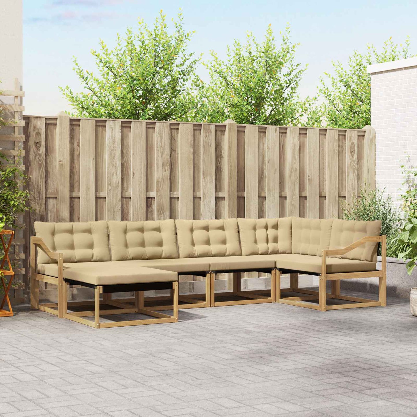 Outdoor-Sofagarnitur mit Kissen 6 pcs Weiß und Beige