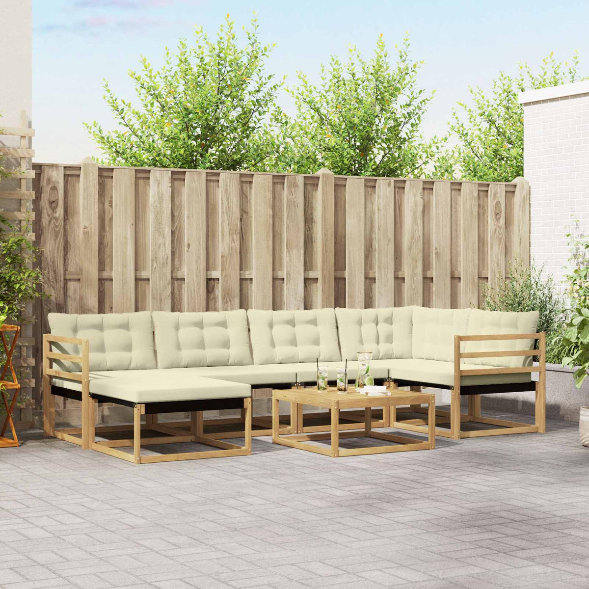 Outdoor-Sofagarnitur 7 stk. Weiß und Creme Massivholz Akazie