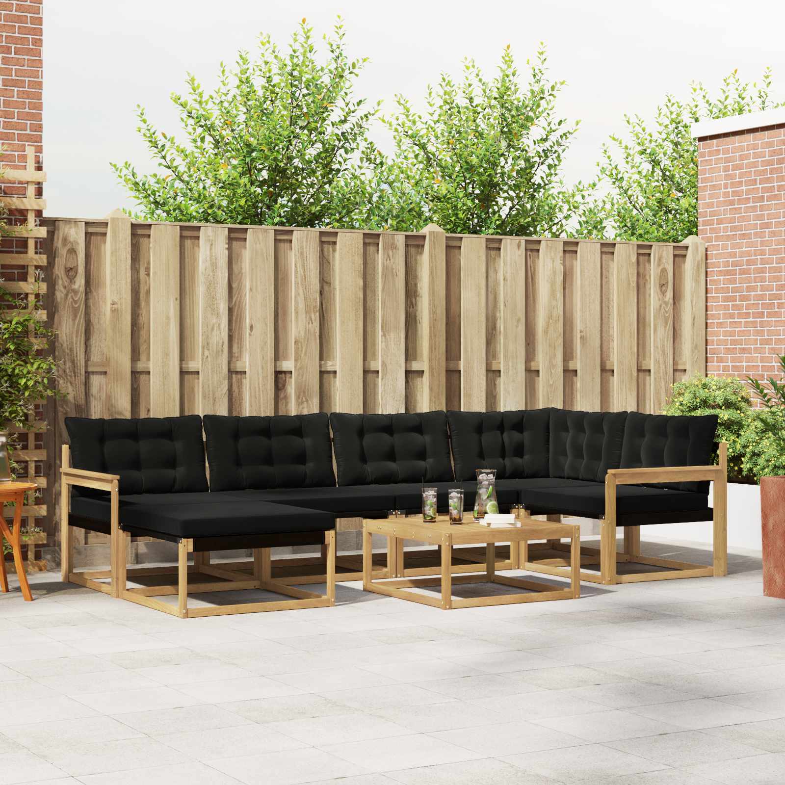Outdoor-Sofagarnitur 7 pcs Weiß und Schwarz 79 x 79 x 37 cm