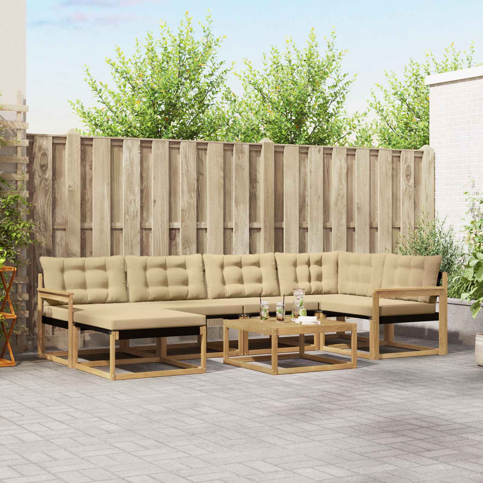 Outdoor-Sofagarnitur 7 pcs Weiß und Beige 79 x 79 x 37 cm