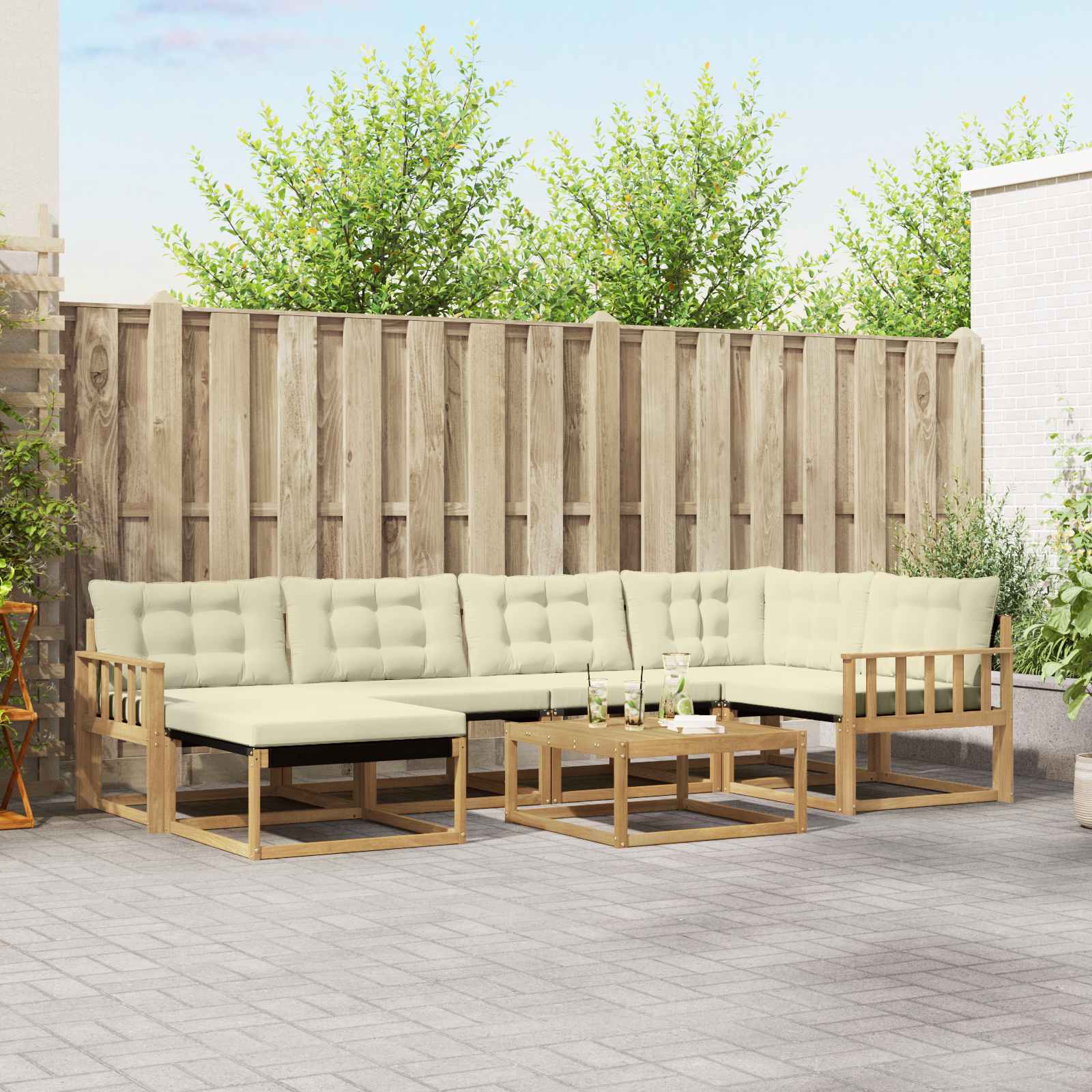 Outdoor-Sofagarnitur 7 pcs Weiß und Creme 79 x 79 x 37 cm