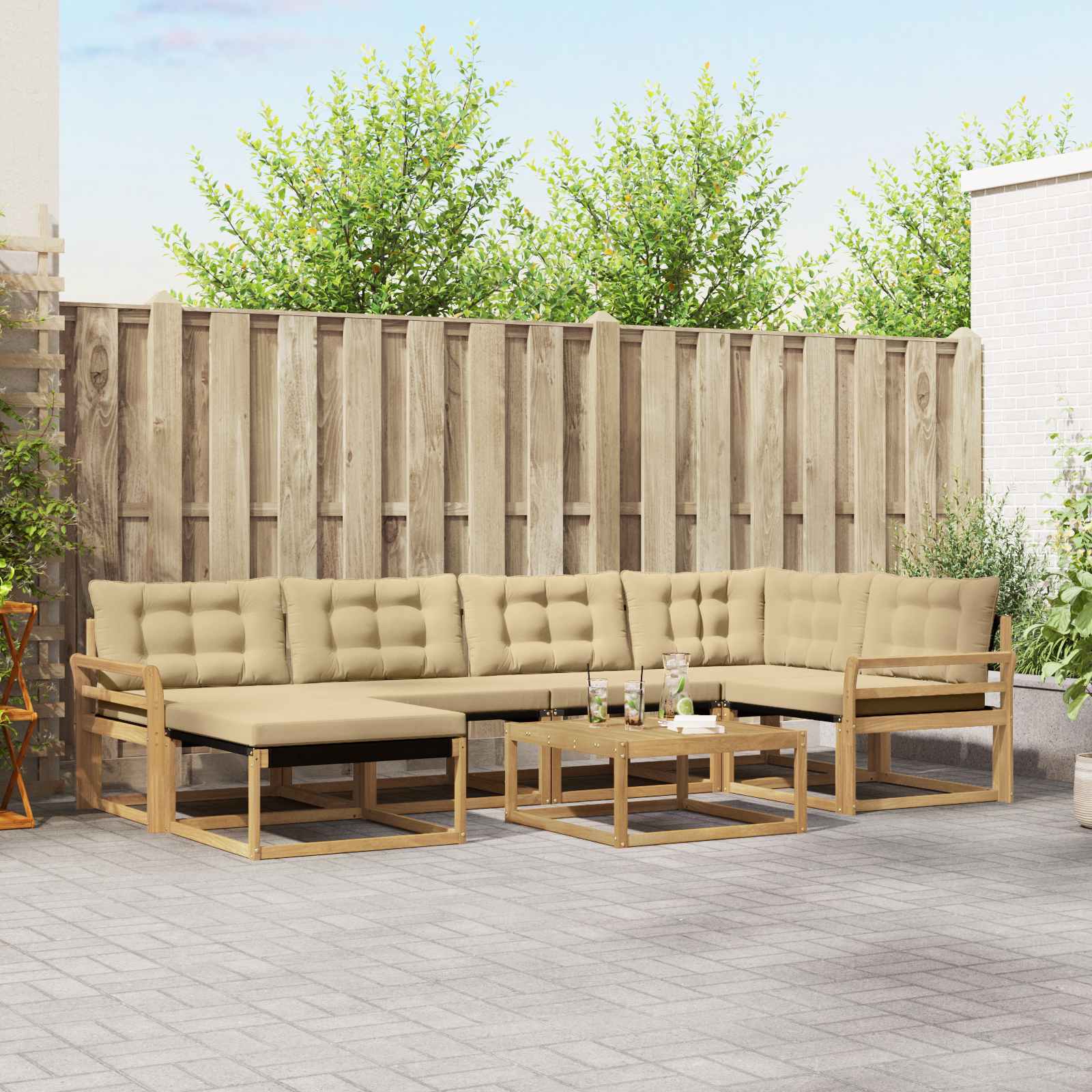 Outdoor-Sofagarnitur 7 pcs Weiß und Beige 79 x 79 x 37 cm