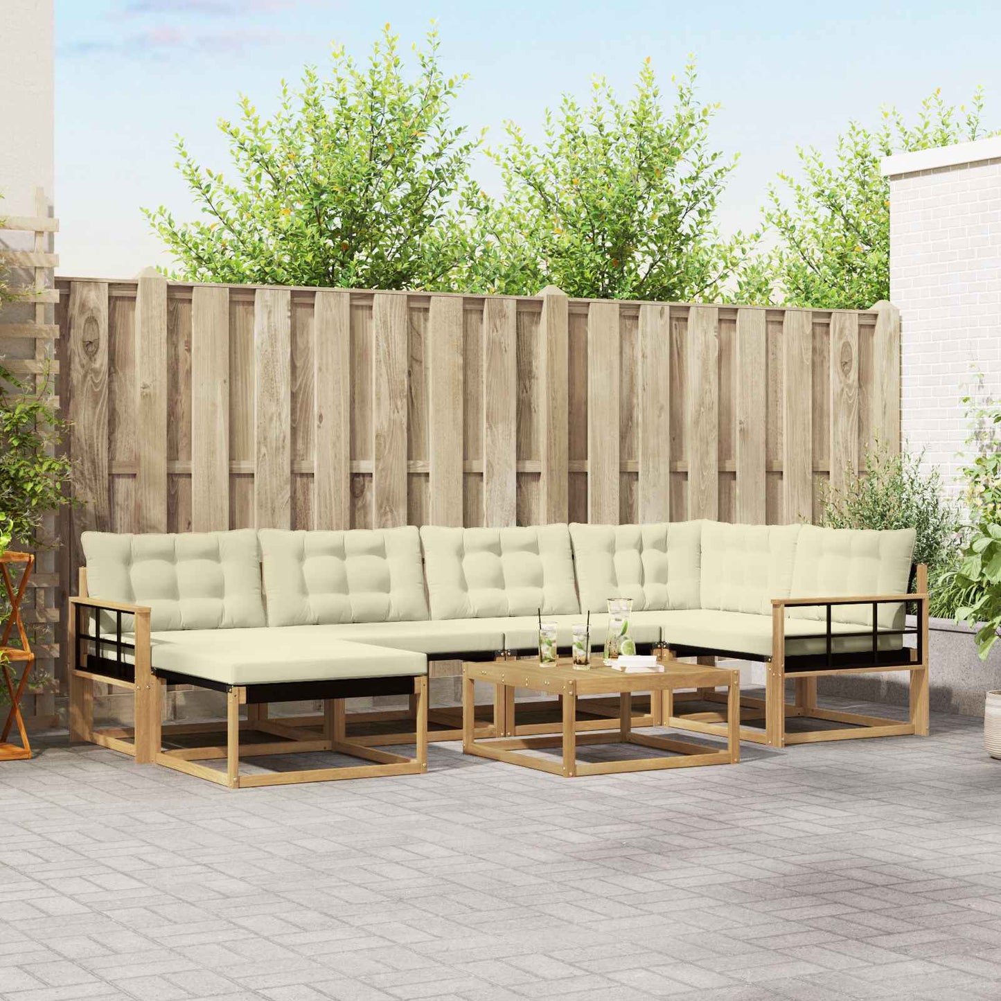 Outdoor-Sofagarnitur 7 pcs Weiß und Creme 79 x 79 x 37 cm