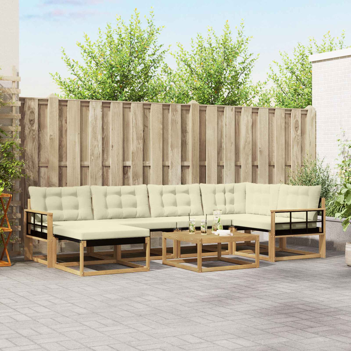 Outdoor-Sofagarnitur 7 stk. Weiß und Creme Massivholz Akazie